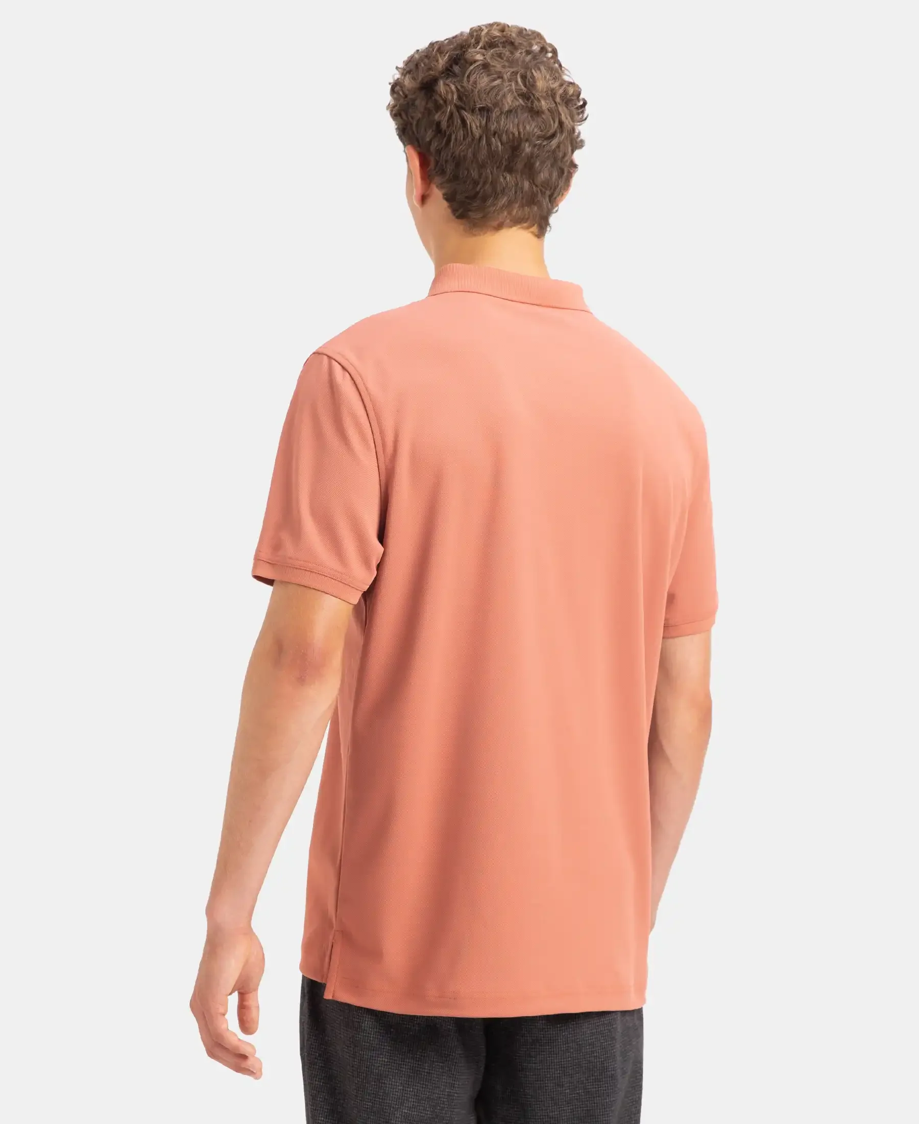Microfiber Fabric Solid Half Sleeve Polo T-Shirt with StayDry & StayFresh Technology - Copper - Image 3