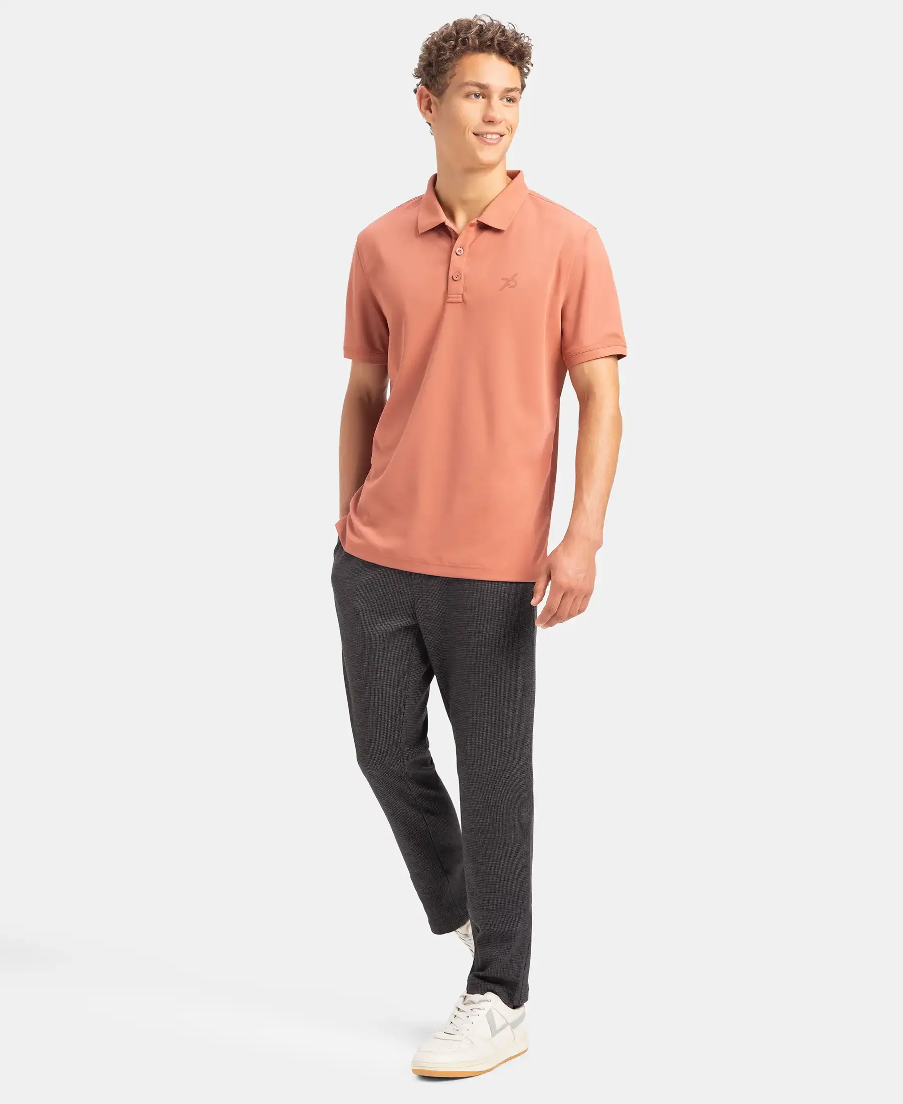 Microfiber Fabric Solid Half Sleeve Polo T-Shirt with StayDry & StayFresh Technology - Copper - Image 4