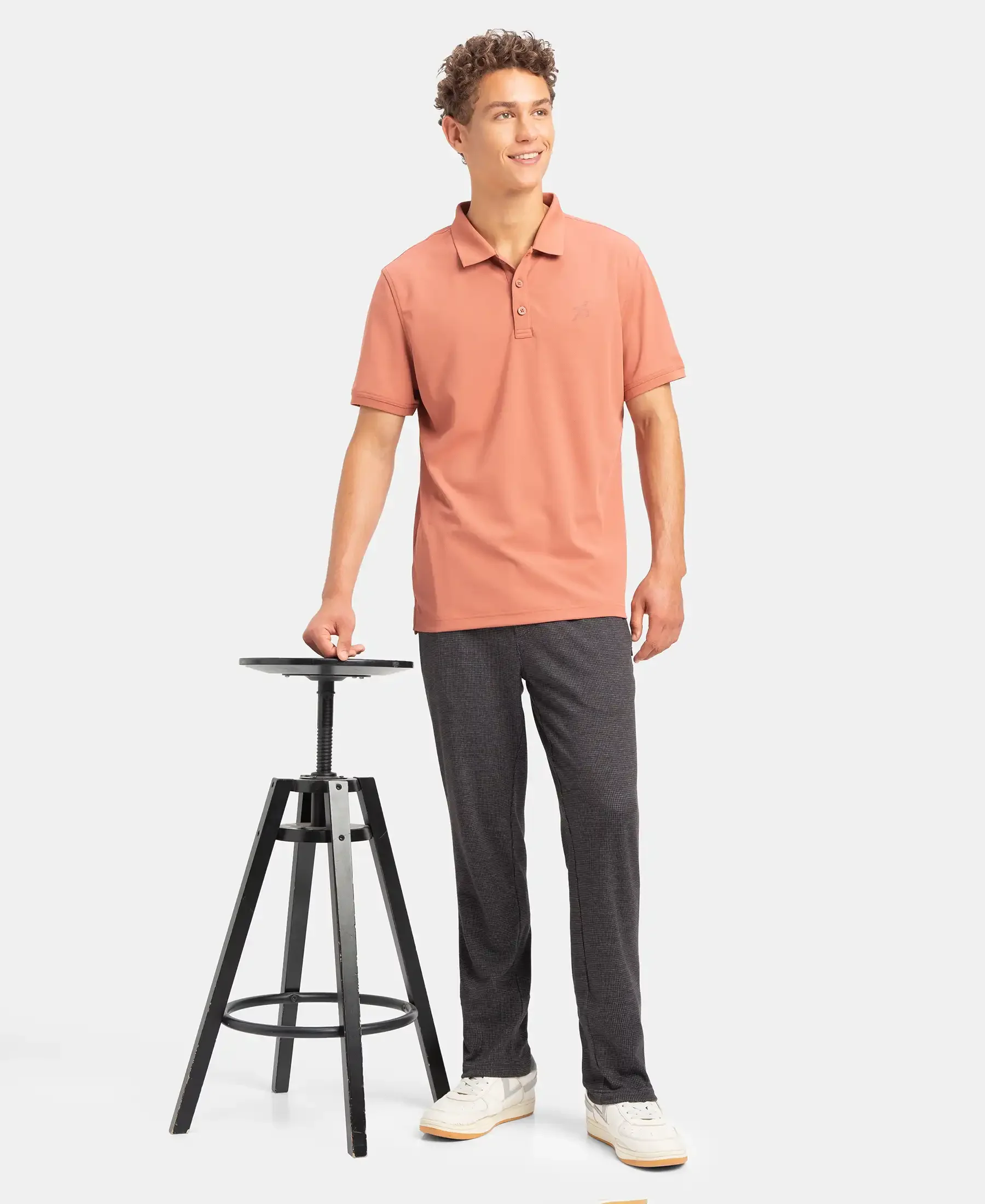 Microfiber Fabric Solid Half Sleeve Polo T-Shirt with StayDry & StayFresh Technology - Copper - Image 6