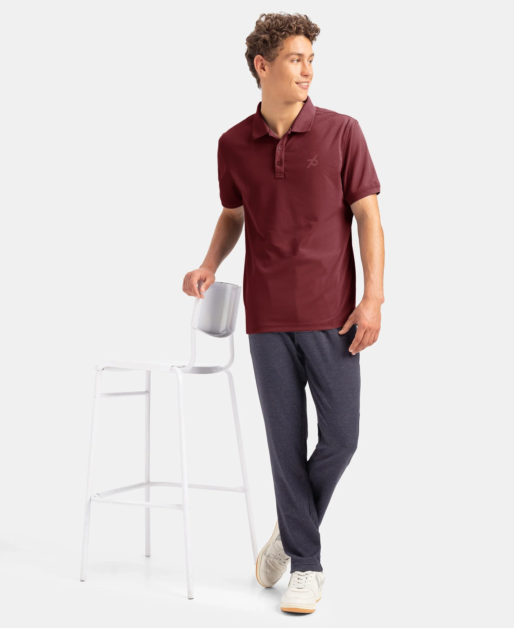 Microfiber Fabric Solid Half Sleeve Polo T-Shirt with StayDry & StayFresh Technology - Dark Maroon - Image 4
