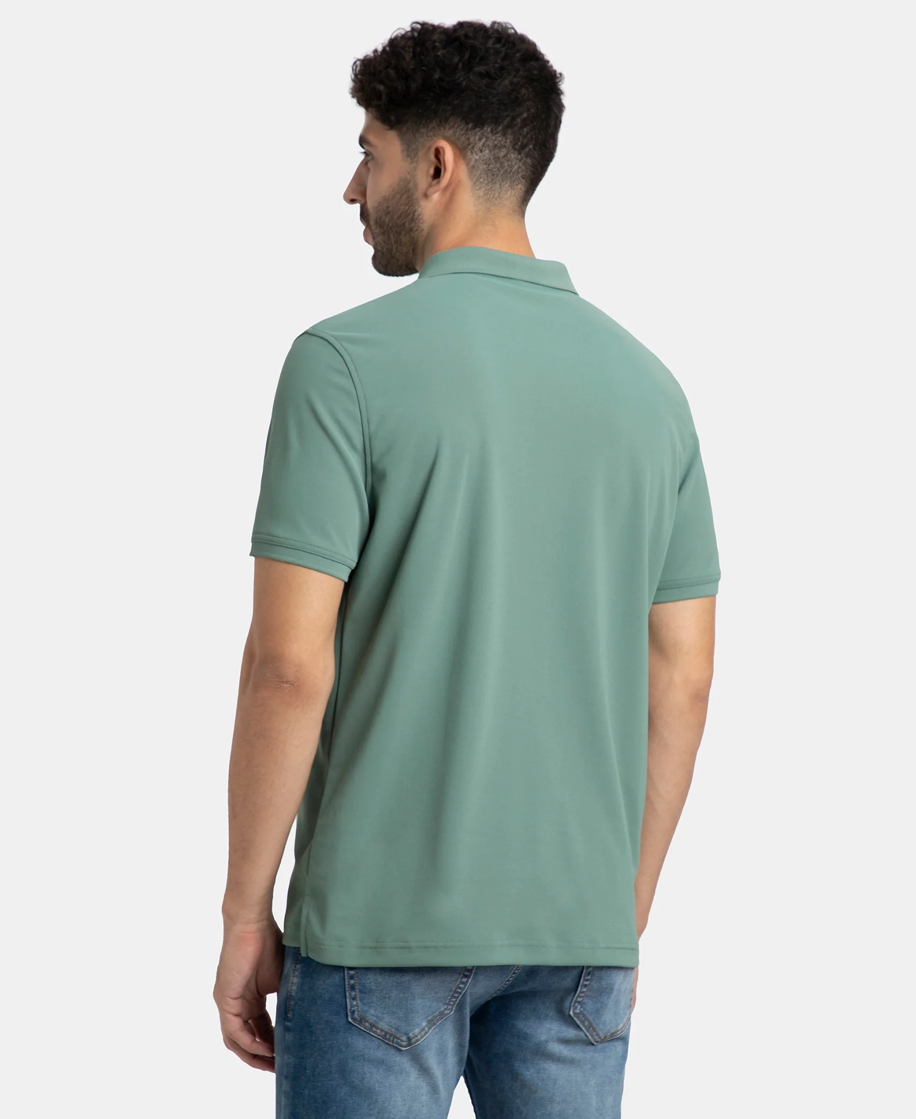 Microfiber Fabric Solid Half Sleeve Polo T-Shirt with StayDry & StayFresh Technology - Green - Image 3