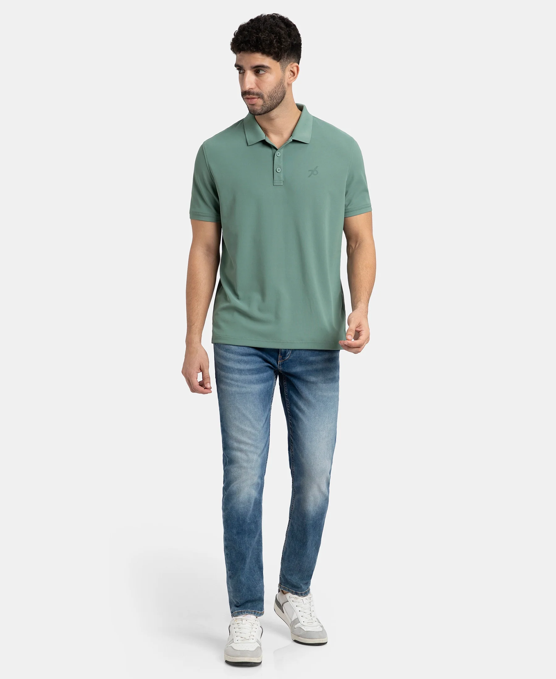 Microfiber Fabric Solid Half Sleeve Polo T-Shirt with StayDry & StayFresh Technology - Green - Image 4