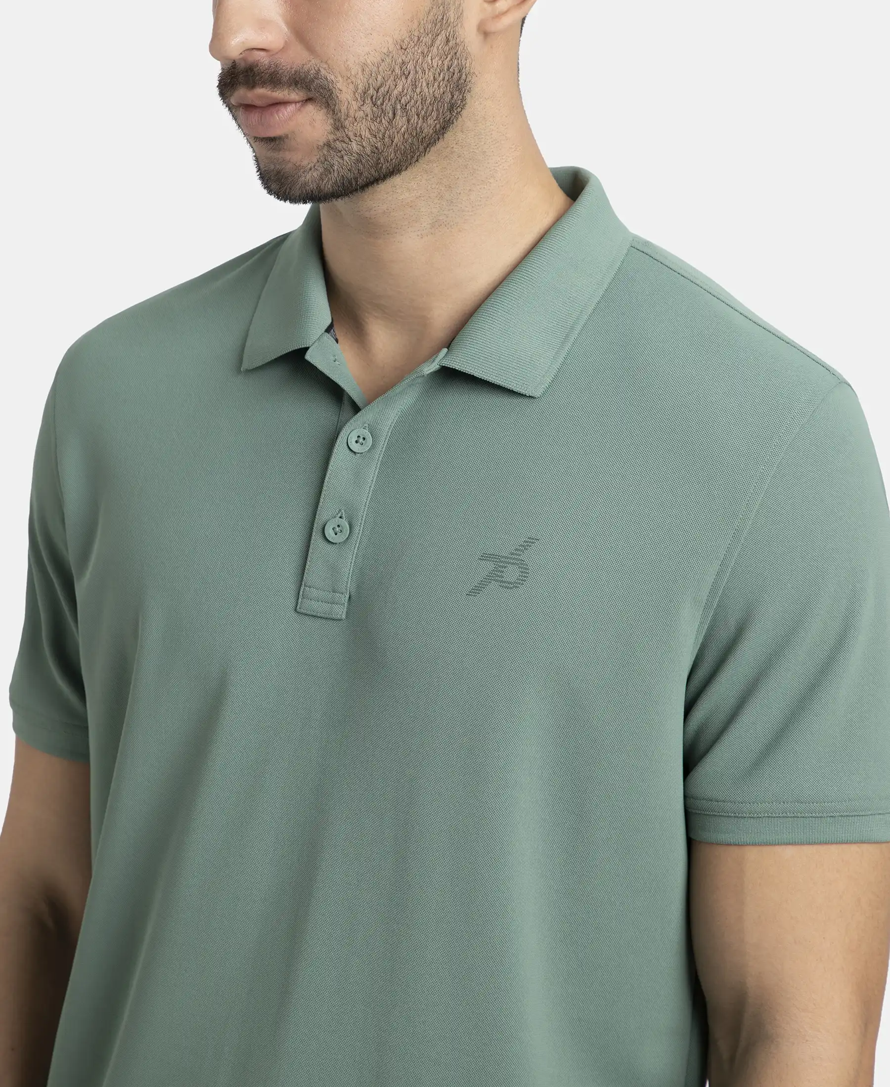 Microfiber Fabric Solid Half Sleeve Polo T-Shirt with StayDry & StayFresh Technology - Green - Image 6