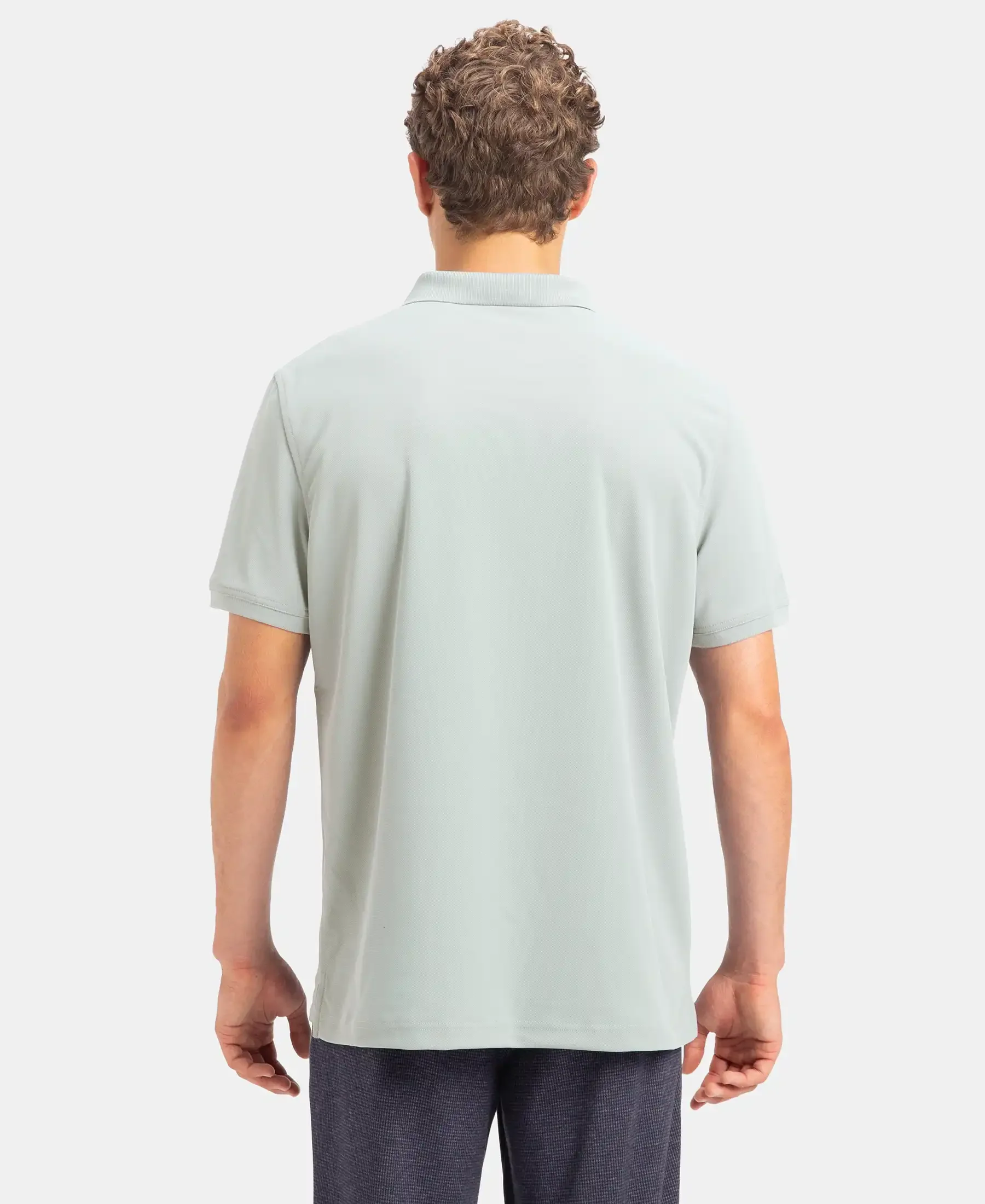 Microfiber Fabric Solid Half Sleeve Polo T-Shirt with StayDry & StayFresh Technology - Light Grey - Image 3