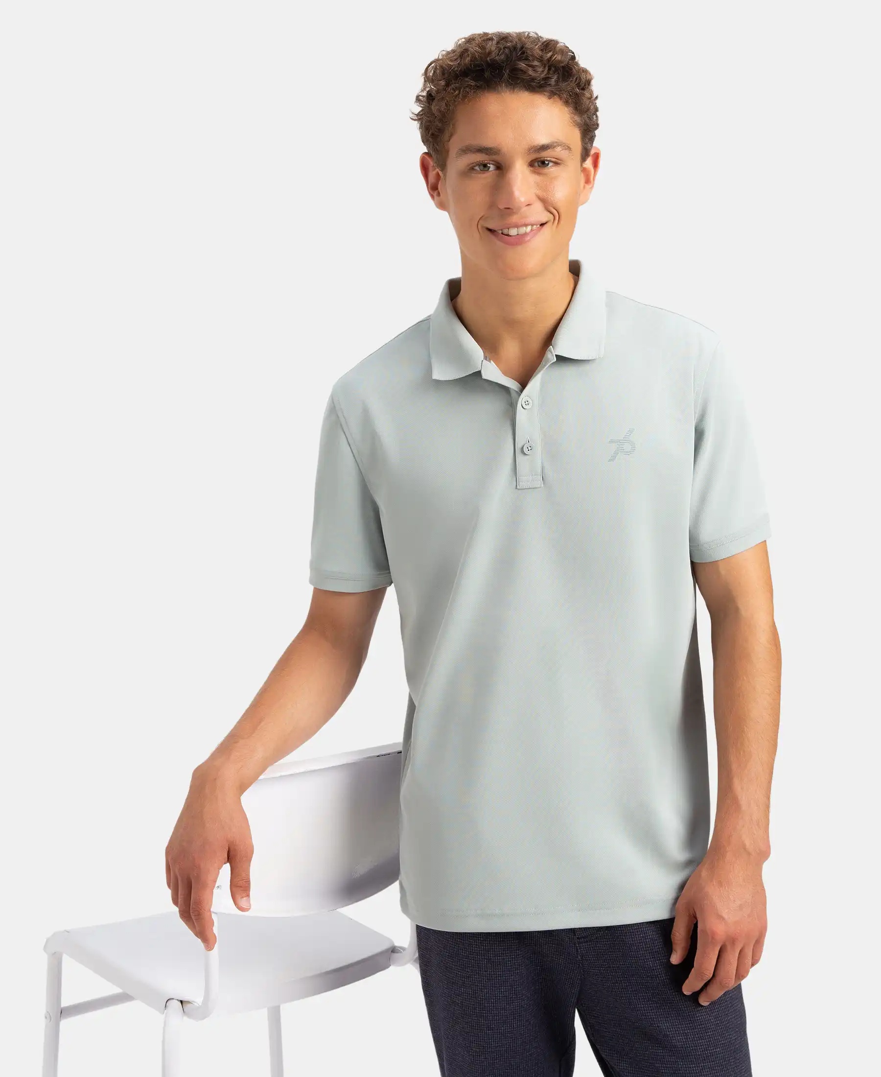 Microfiber Fabric Solid Half Sleeve Polo T-Shirt with StayDry & StayFresh Technology - Light Grey - Image 5