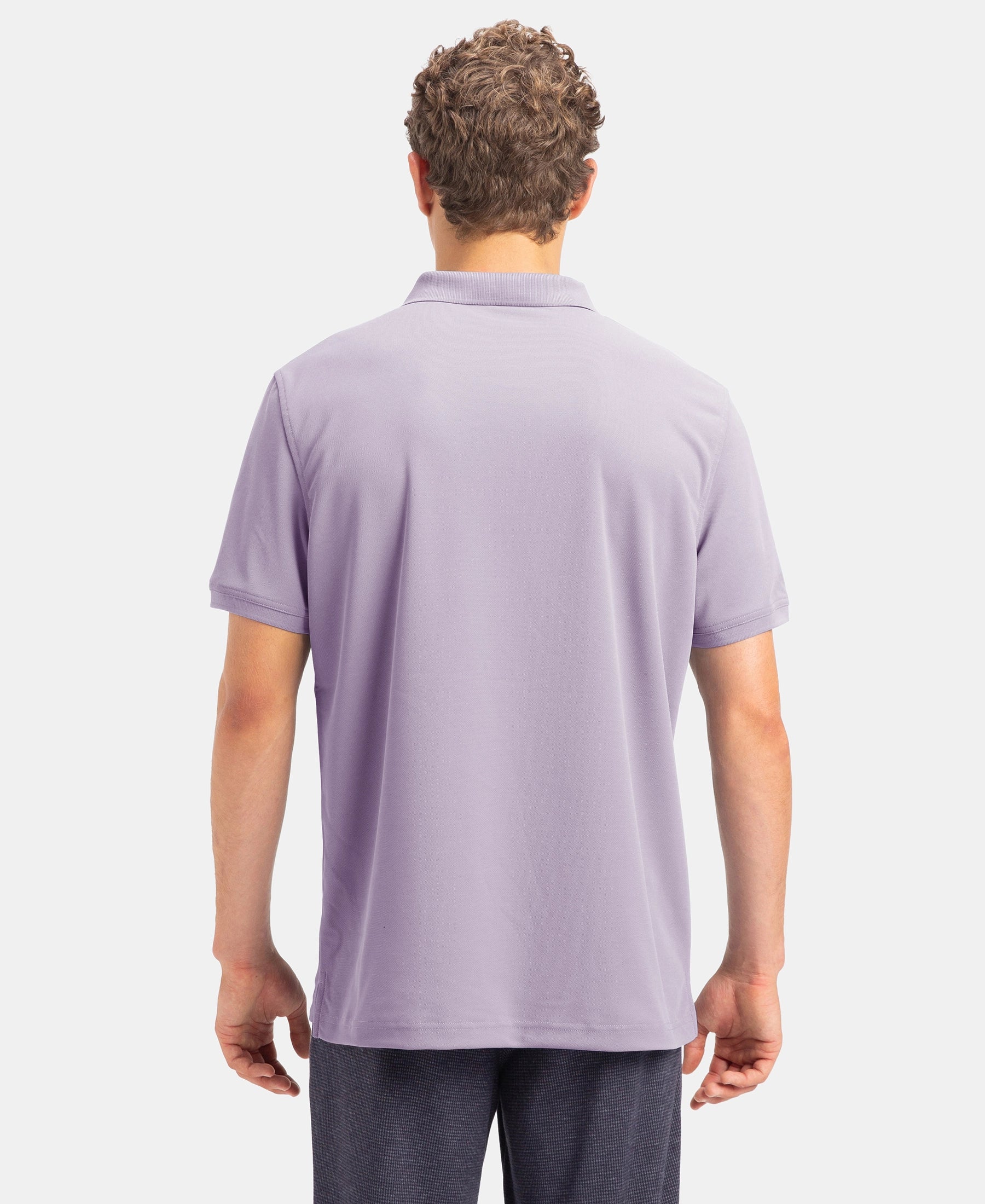 Microfiber Fabric Solid Half Sleeve Polo T-Shirt with StayDry & StayFresh Technology - Lilac Breeze - Image 3