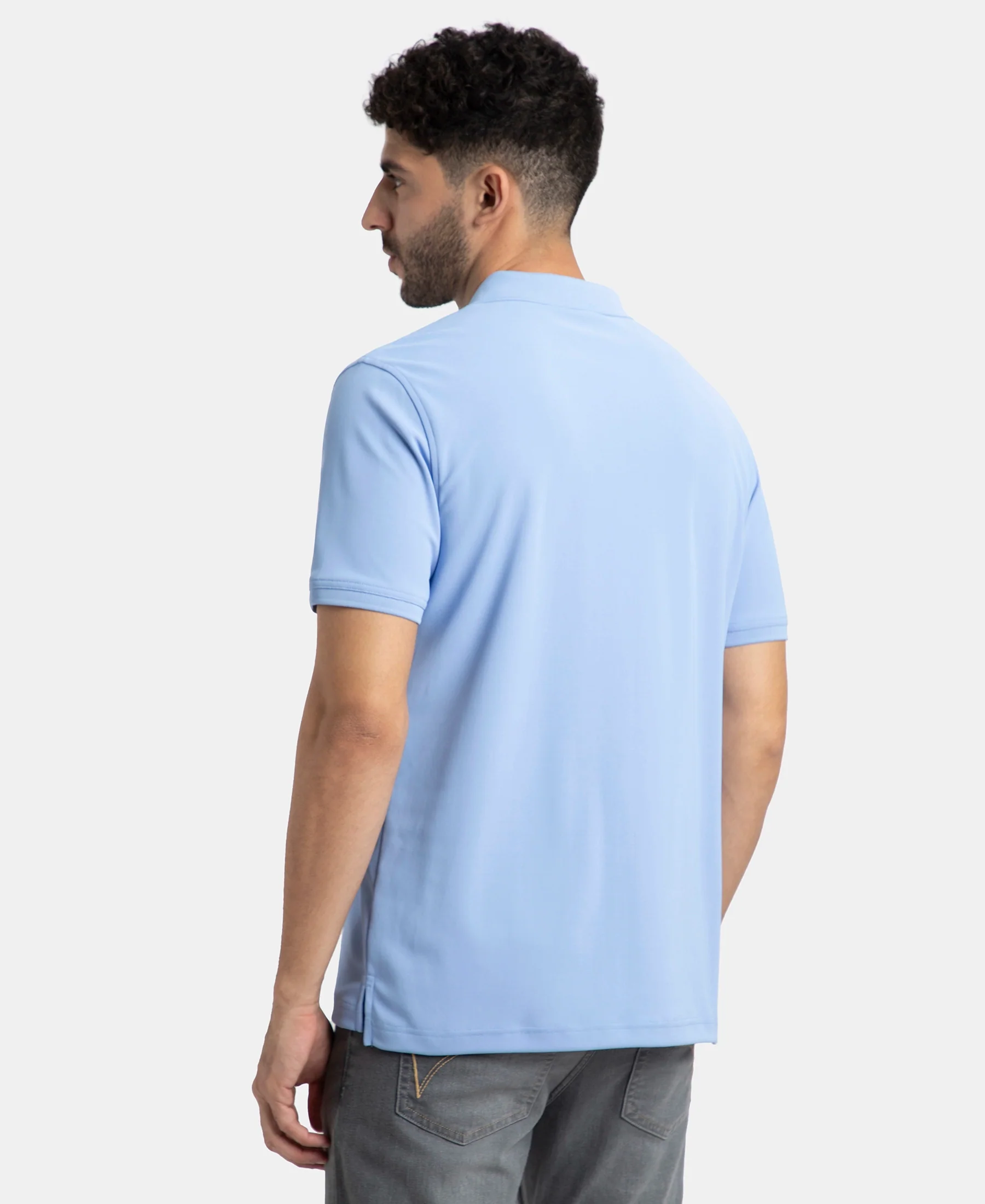 Microfiber Fabric Solid Half Sleeve Polo T-Shirt with StayDry & StayFresh Technology - Lt Blue - Image 3
