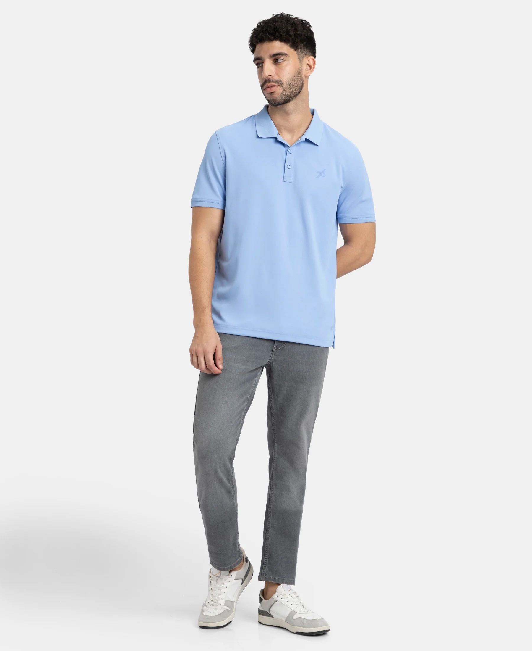 Microfiber Fabric Solid Half Sleeve Polo T-Shirt with StayDry & StayFresh Technology - Lt Blue - Image 4