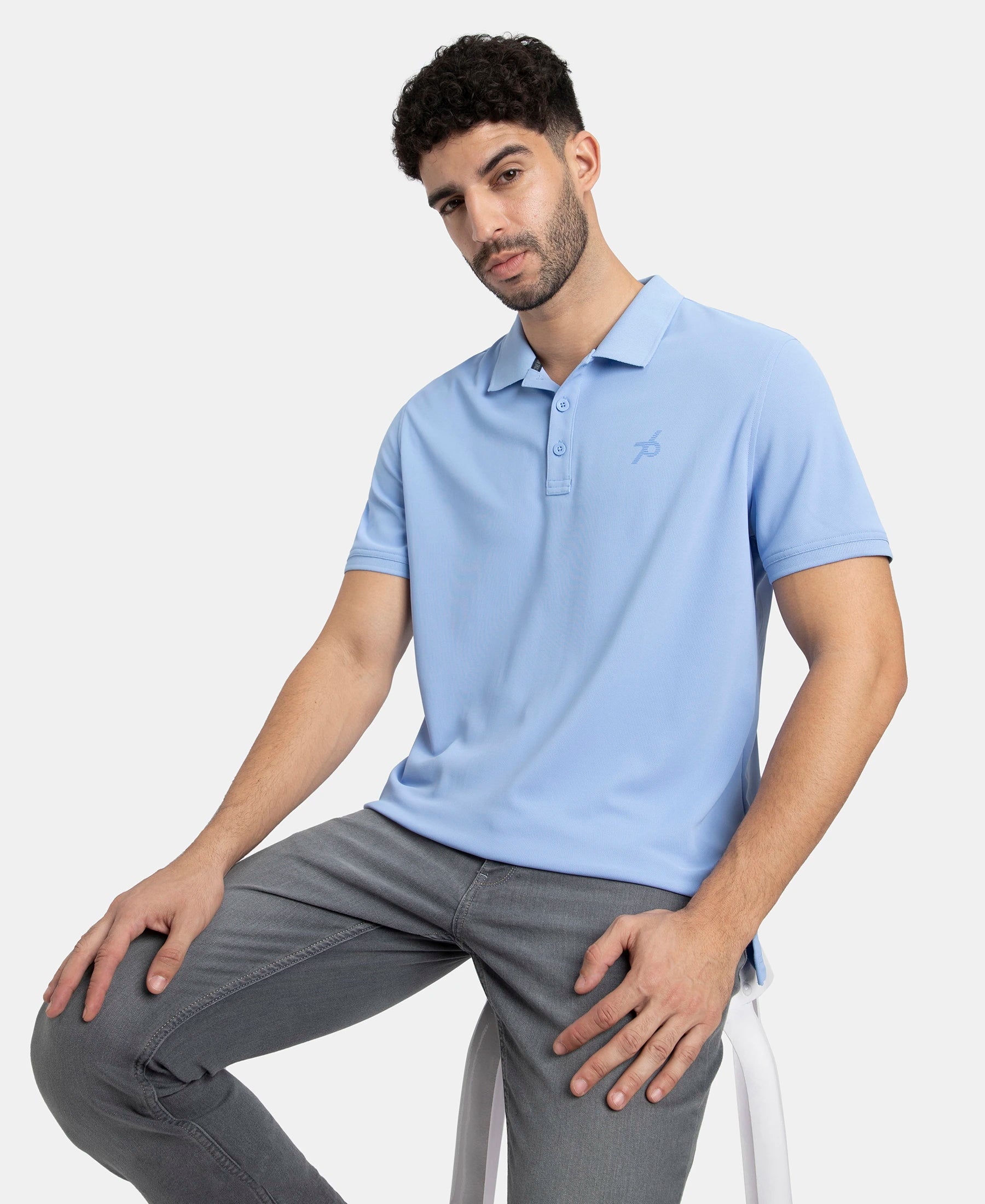 Microfiber Fabric Solid Half Sleeve Polo T-Shirt with StayDry & StayFresh Technology - Lt Blue - Image 5