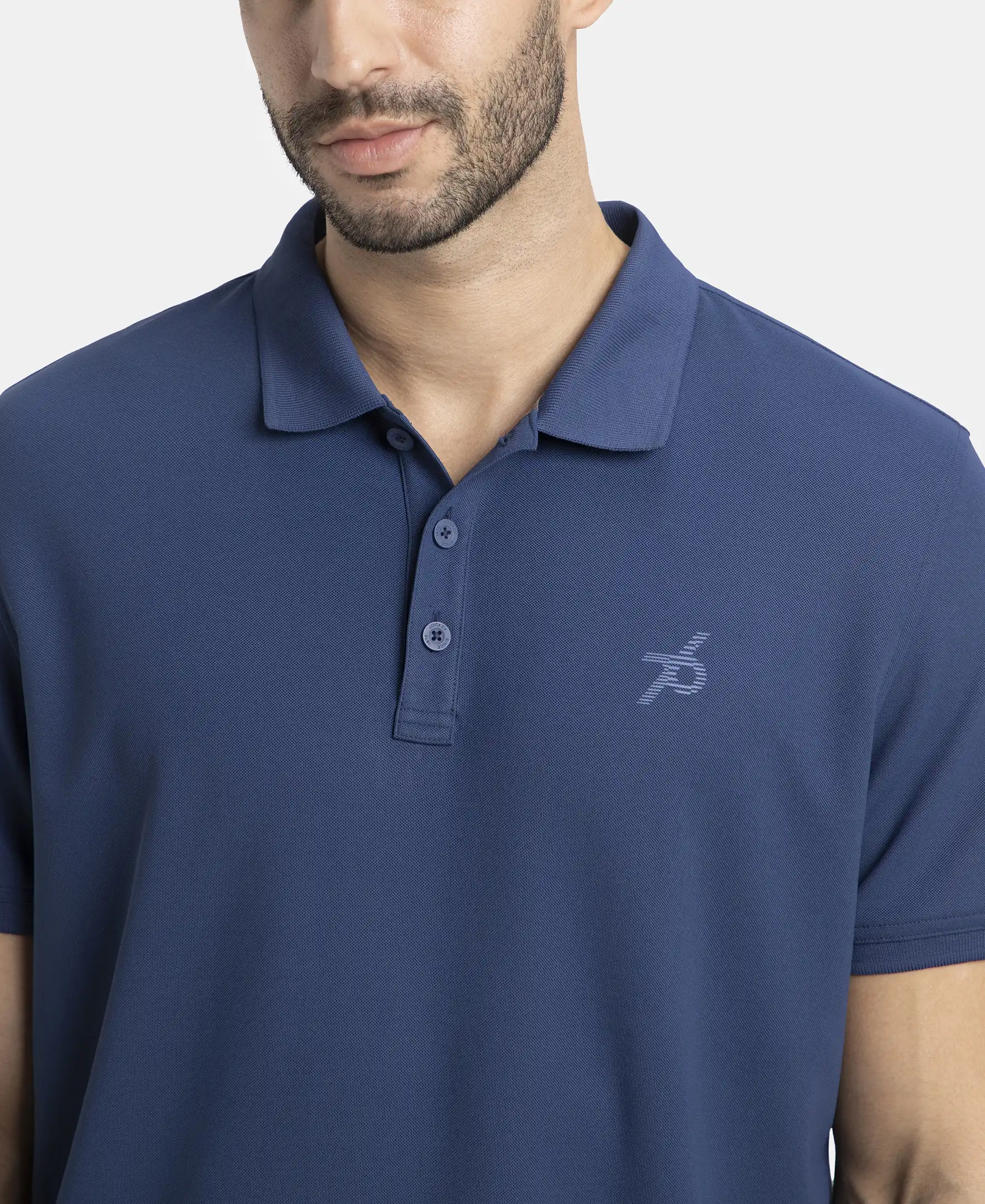 Microfiber Fabric Solid Half Sleeve Polo T-Shirt with StayDry & StayFresh Technology - Navy - Image 6