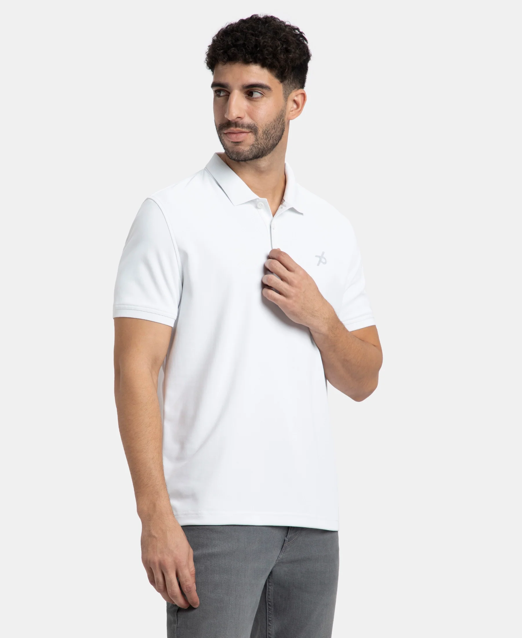 Microfiber Fabric Solid Half Sleeve Polo T-Shirt with StayDry & StayFresh Technology - White - Image 2
