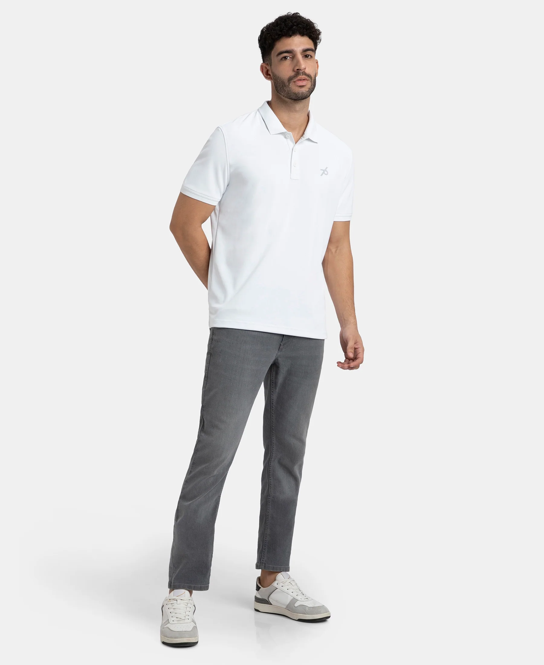 Microfiber Fabric Solid Half Sleeve Polo T-Shirt with StayDry & StayFresh Technology - White - Image 4