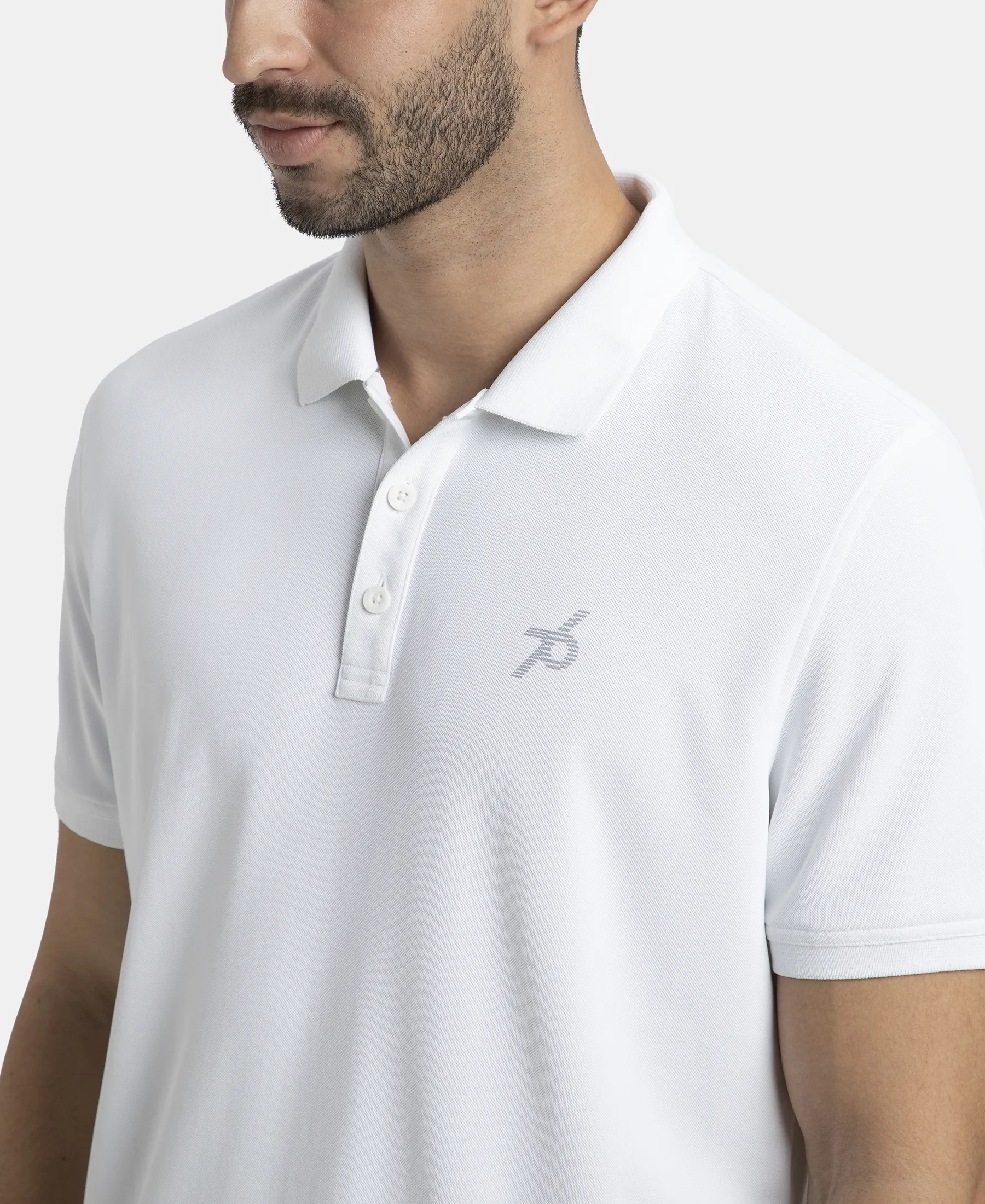 Microfiber Fabric Solid Half Sleeve Polo T-Shirt with StayDry & StayFresh Technology - White - Image 6