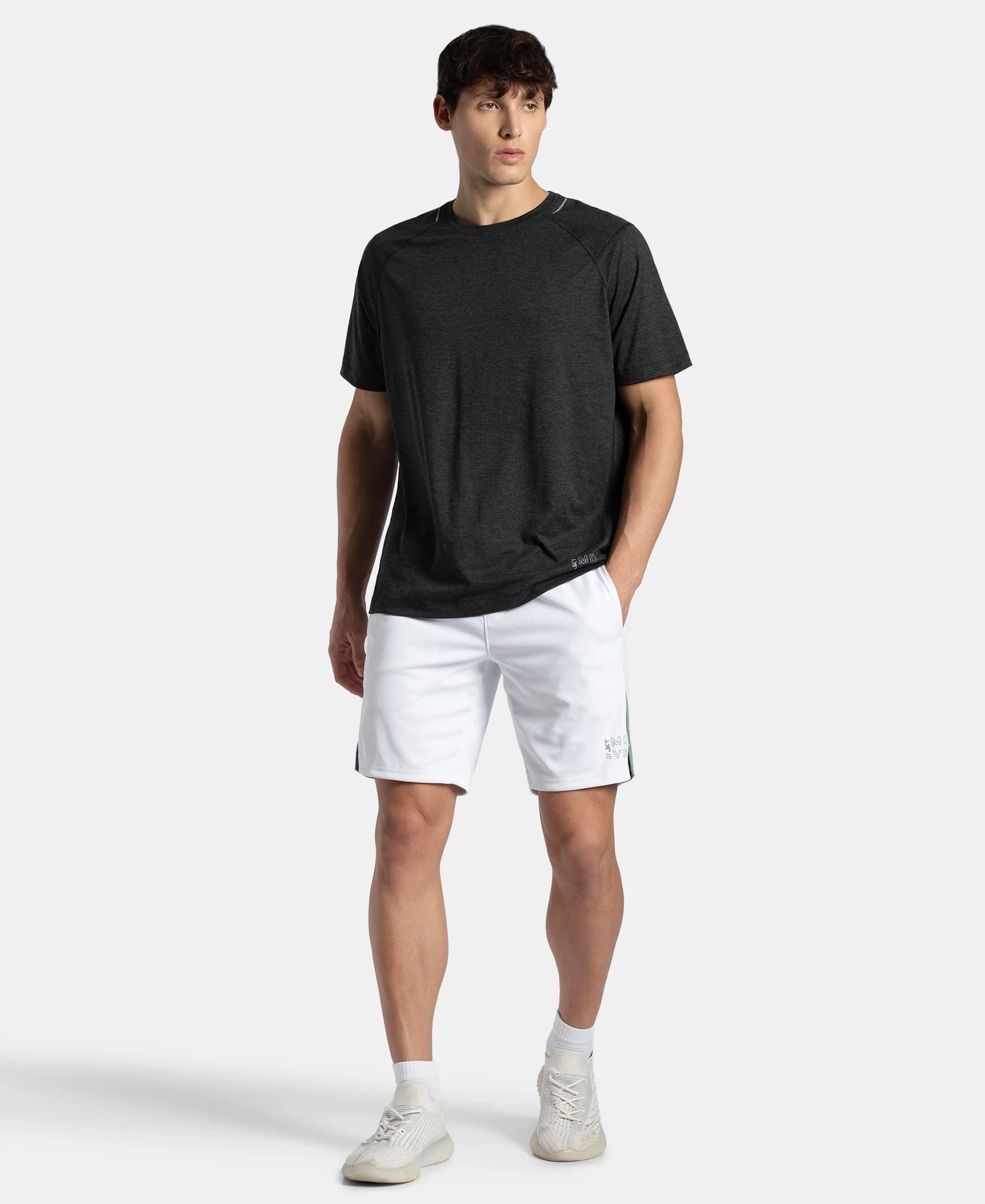 Microfiber Fabric Round Neck Half Sleeve T-Shirt with StayDry Tech - Black Melange - Image 6