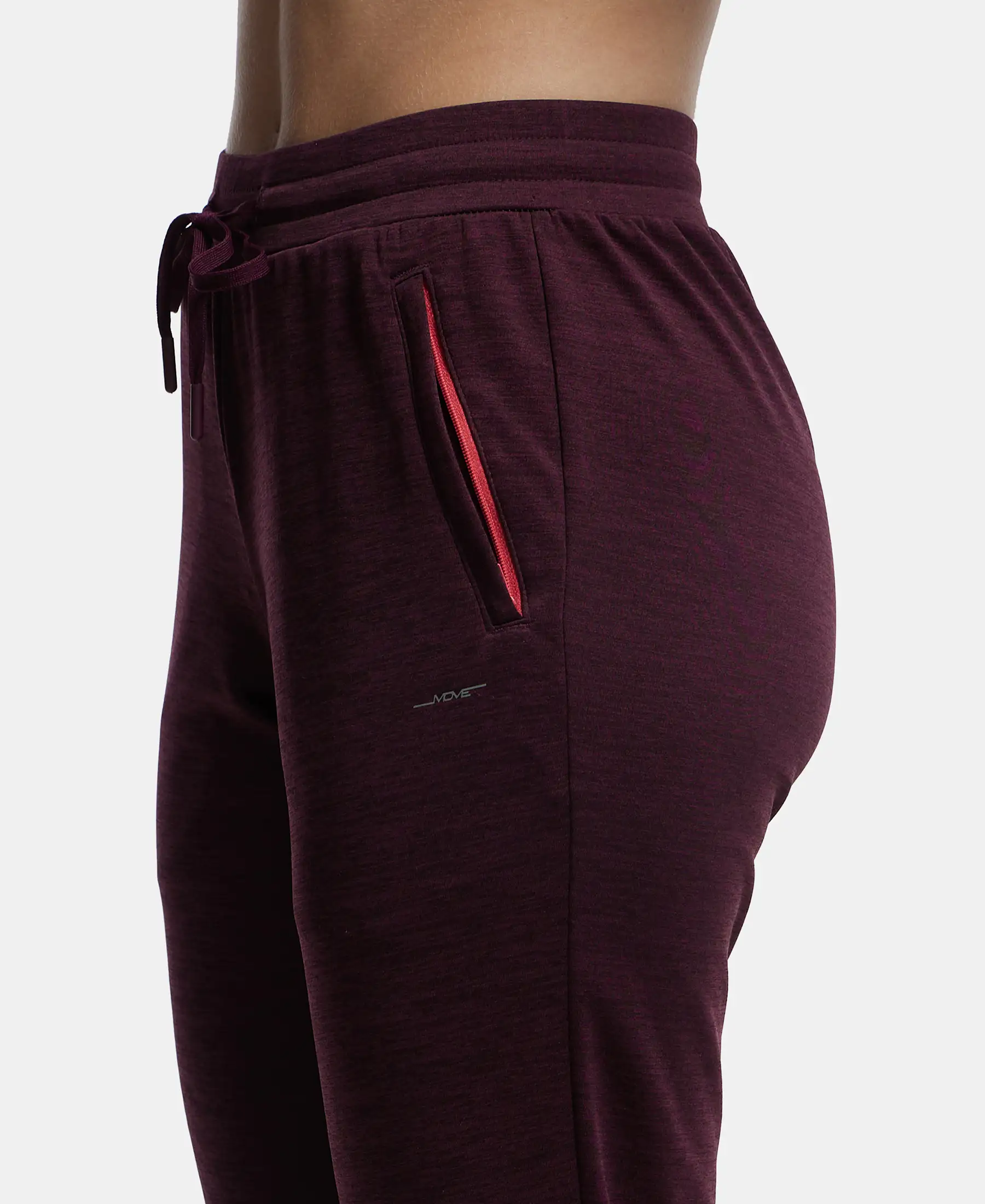 Microfiber Fabric Straight Fit Trackpants with Side Zipper Pockets - Grape Wine - Image 7