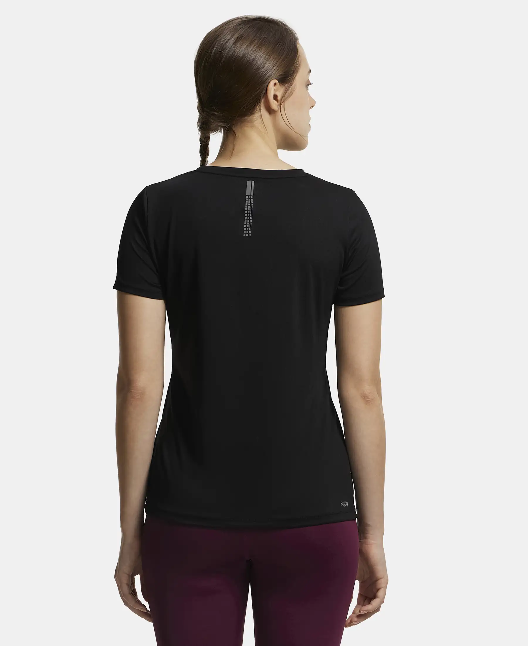 Microfiber Polyester Fabric Relaxed Fit Solid Round Neck Half Sleeve T-Shirt - Black - Image 3