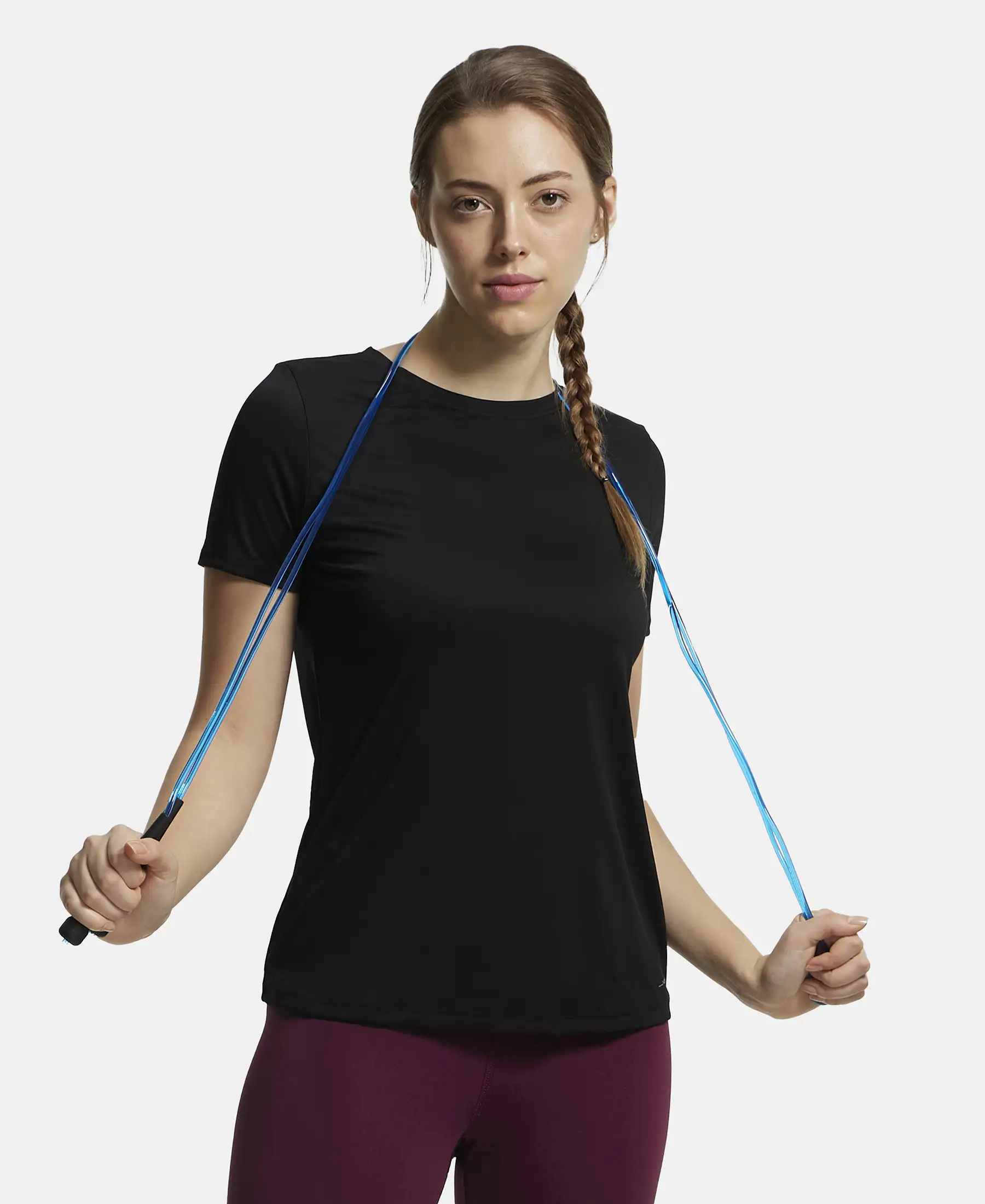 Microfiber Polyester Fabric Relaxed Fit Solid Round Neck Half Sleeve T-Shirt - Black - Image 5
