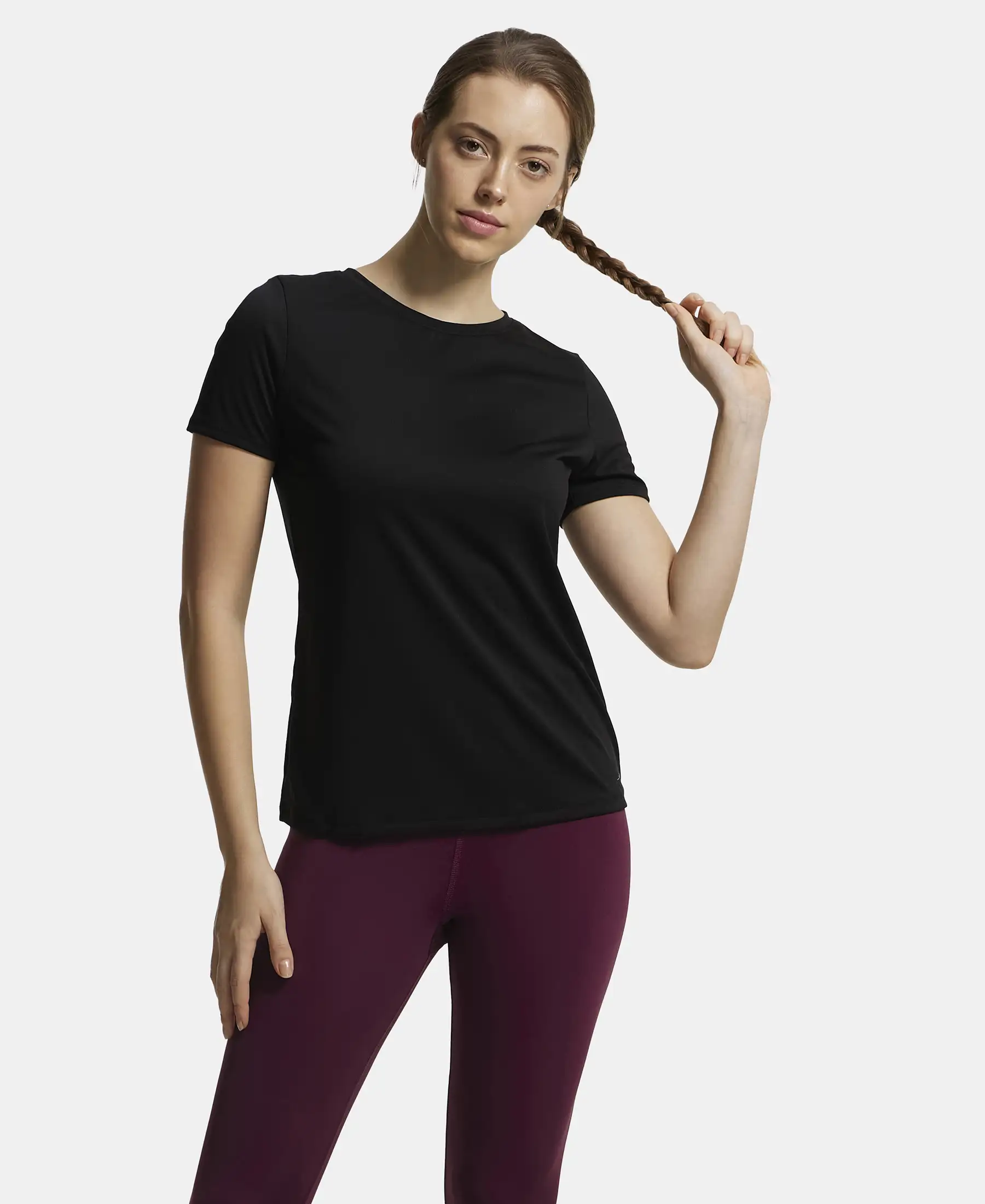 Microfiber Polyester Fabric Relaxed Fit Solid Round Neck Half Sleeve T-Shirt - Black - Image 6