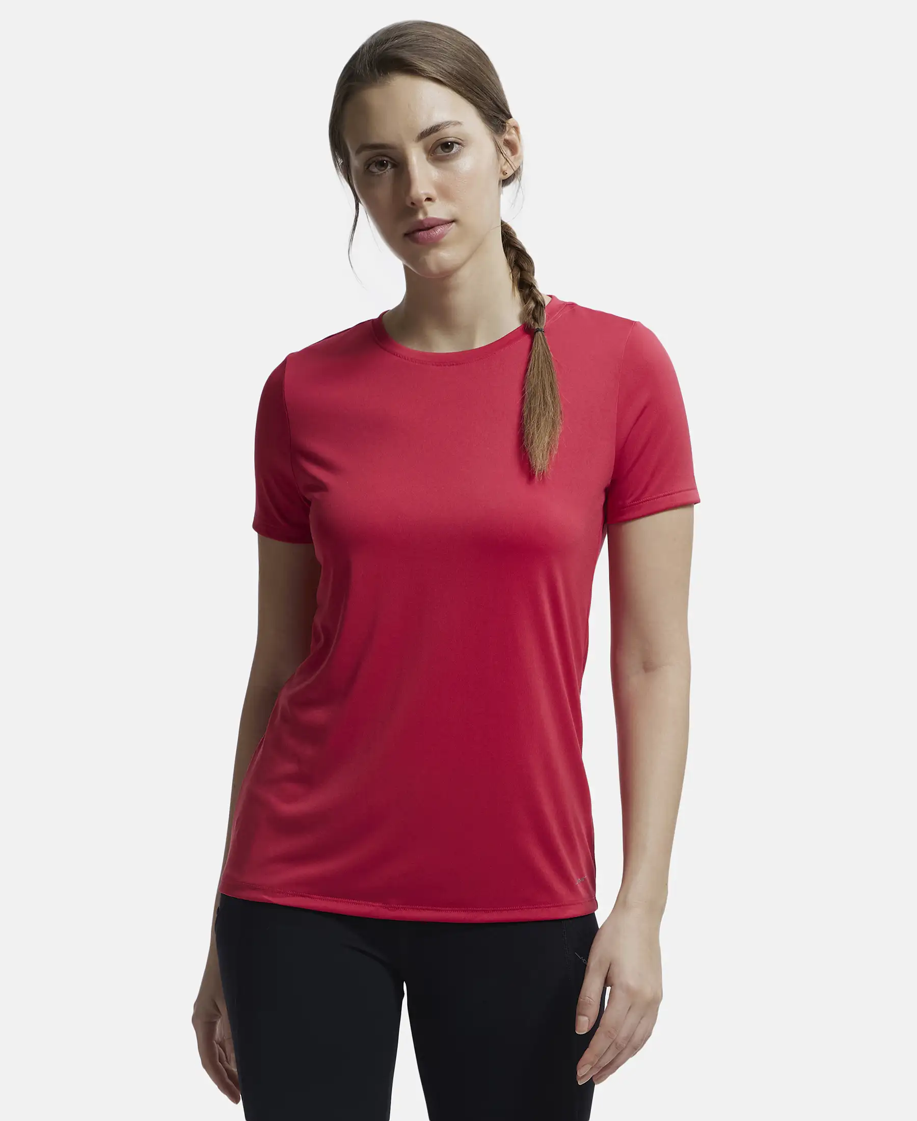 Microfiber Polyester Fabric Relaxed Fit Solid Round Neck Half Sleeve T-Shirt - Virtual Pink