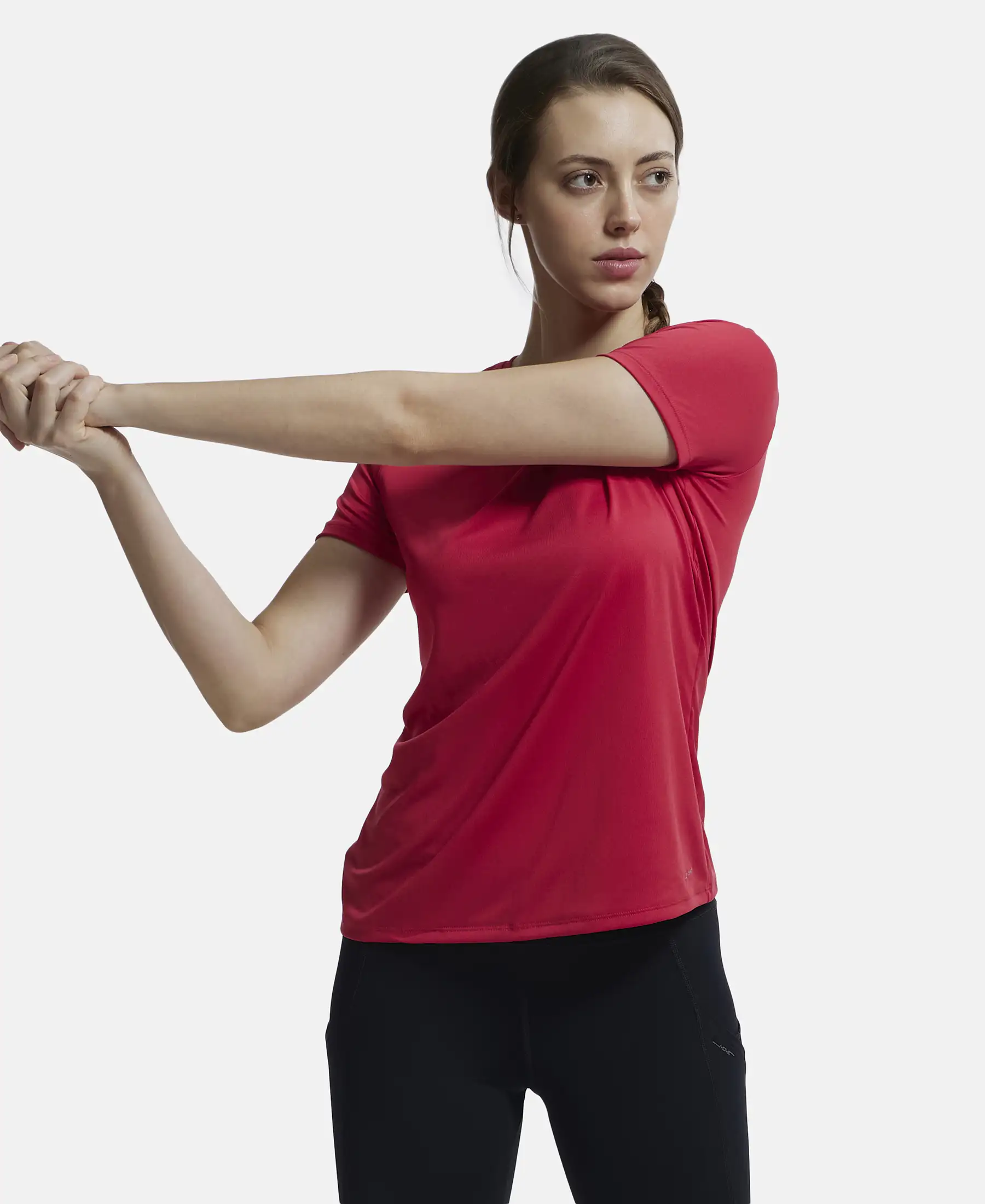 Microfiber Polyester Fabric Relaxed Fit Solid Round Neck Half Sleeve T-Shirt - Virtual Pink - Image 5