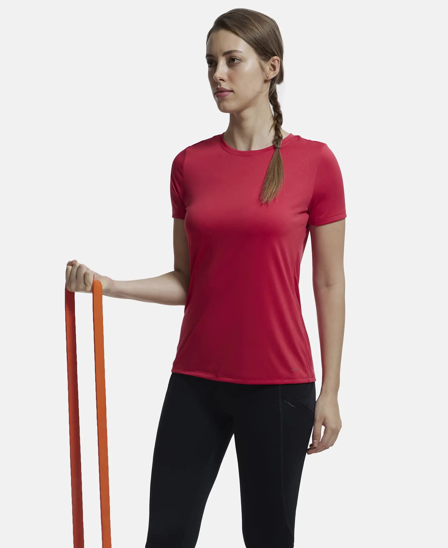 Microfiber Polyester Fabric Relaxed Fit Solid Round Neck Half Sleeve T-Shirt - Virtual Pink - Image 6