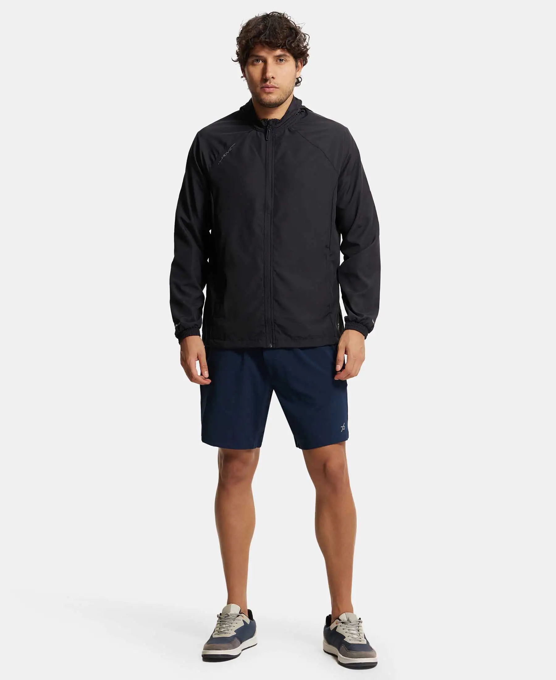 Microfiber Water Resistant Convertible Hoodie Jacket - Black - Image 4