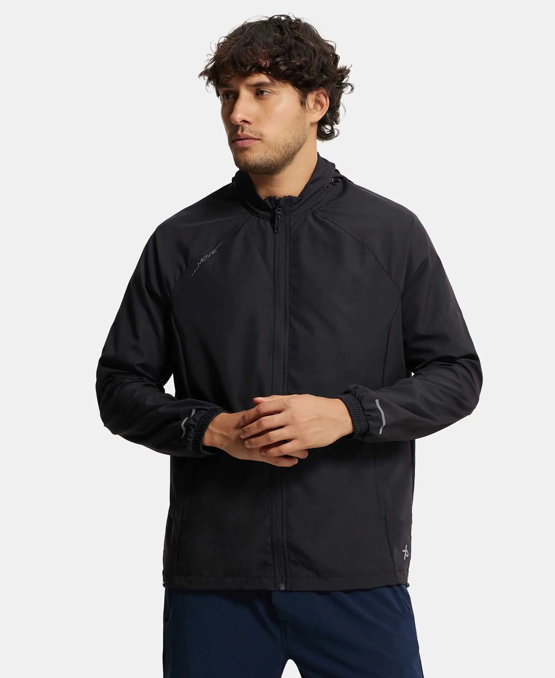 Microfiber Water Resistant Convertible Hoodie Jacket - Black - Image 5