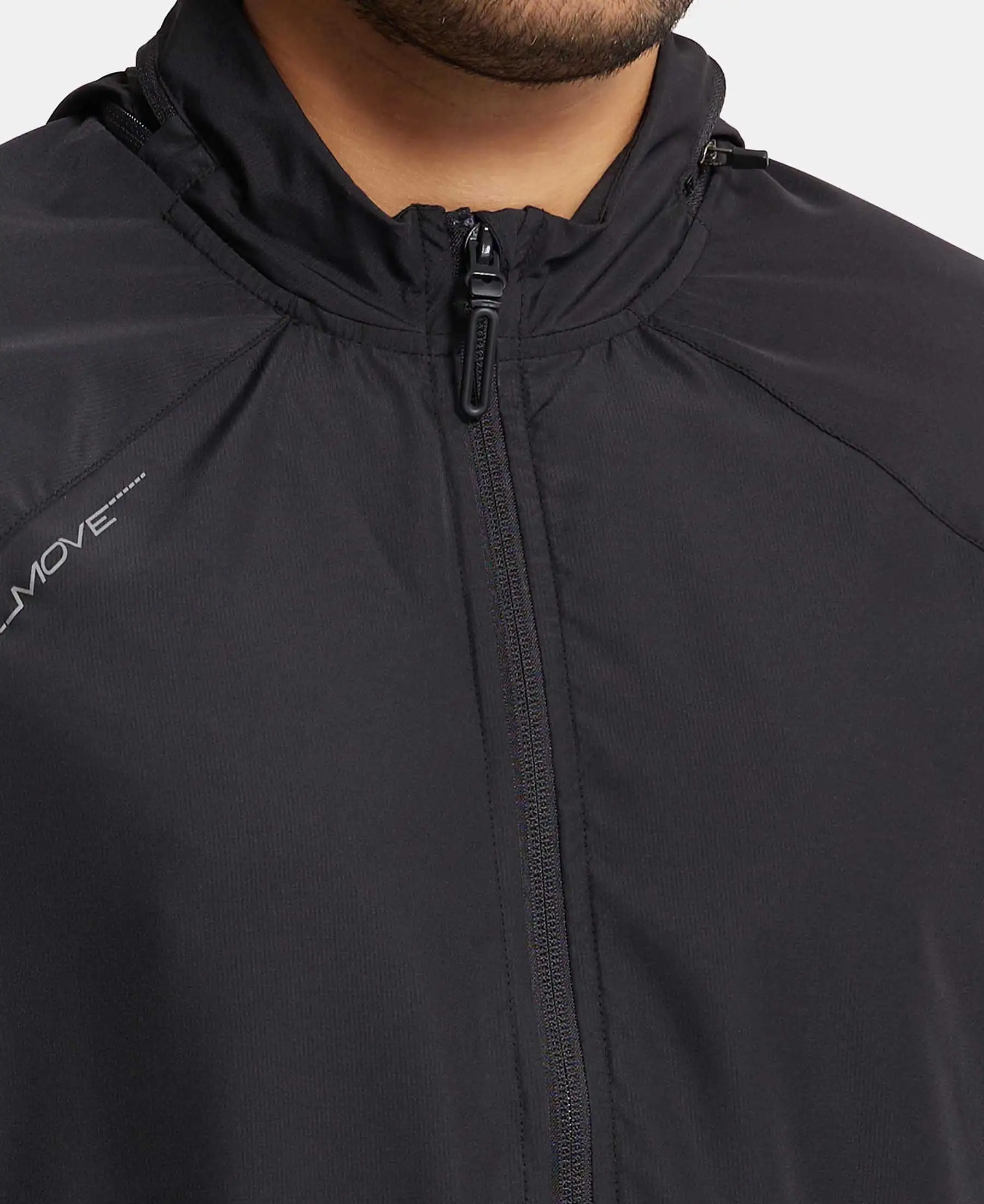 Microfiber Water Resistant Convertible Hoodie Jacket - Black - Image 7
