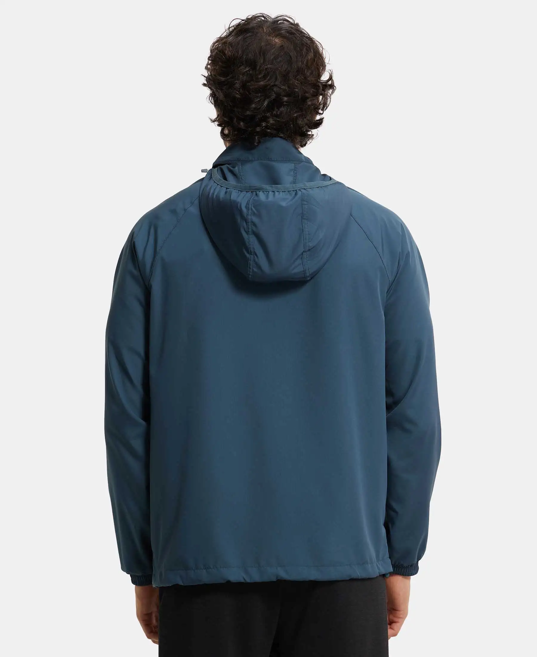 Microfiber Water Resistant Convertible Hoodie Jacket - Mid Night Navy - Image 3