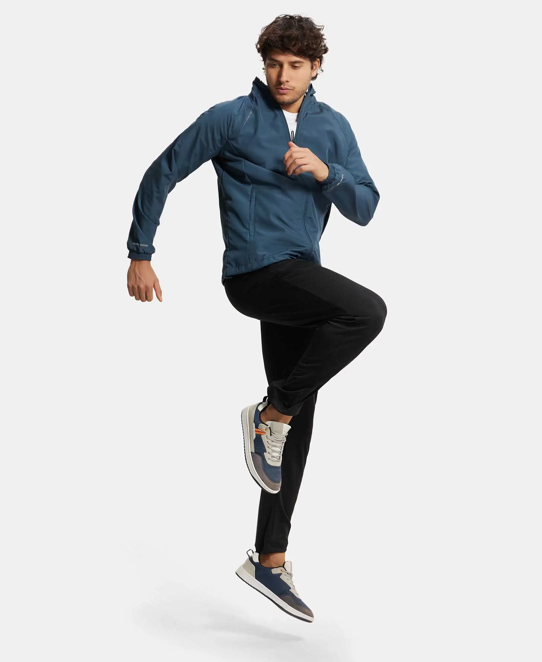 Microfiber Water Resistant Convertible Hoodie Jacket - Mid Night Navy - Image 6