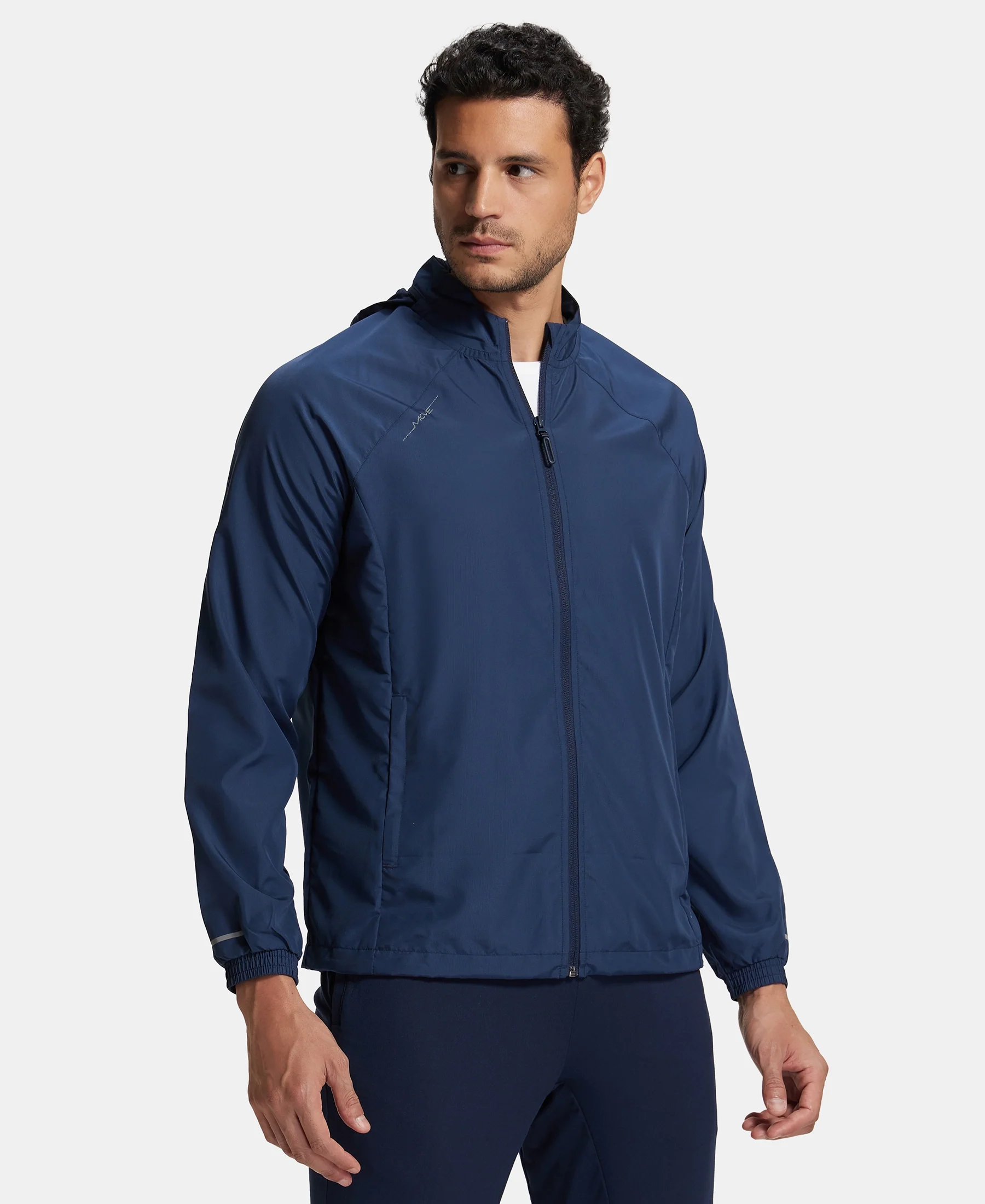Microfiber Water Resistant Convertible Hoodie Jacket - Navy - Image 2