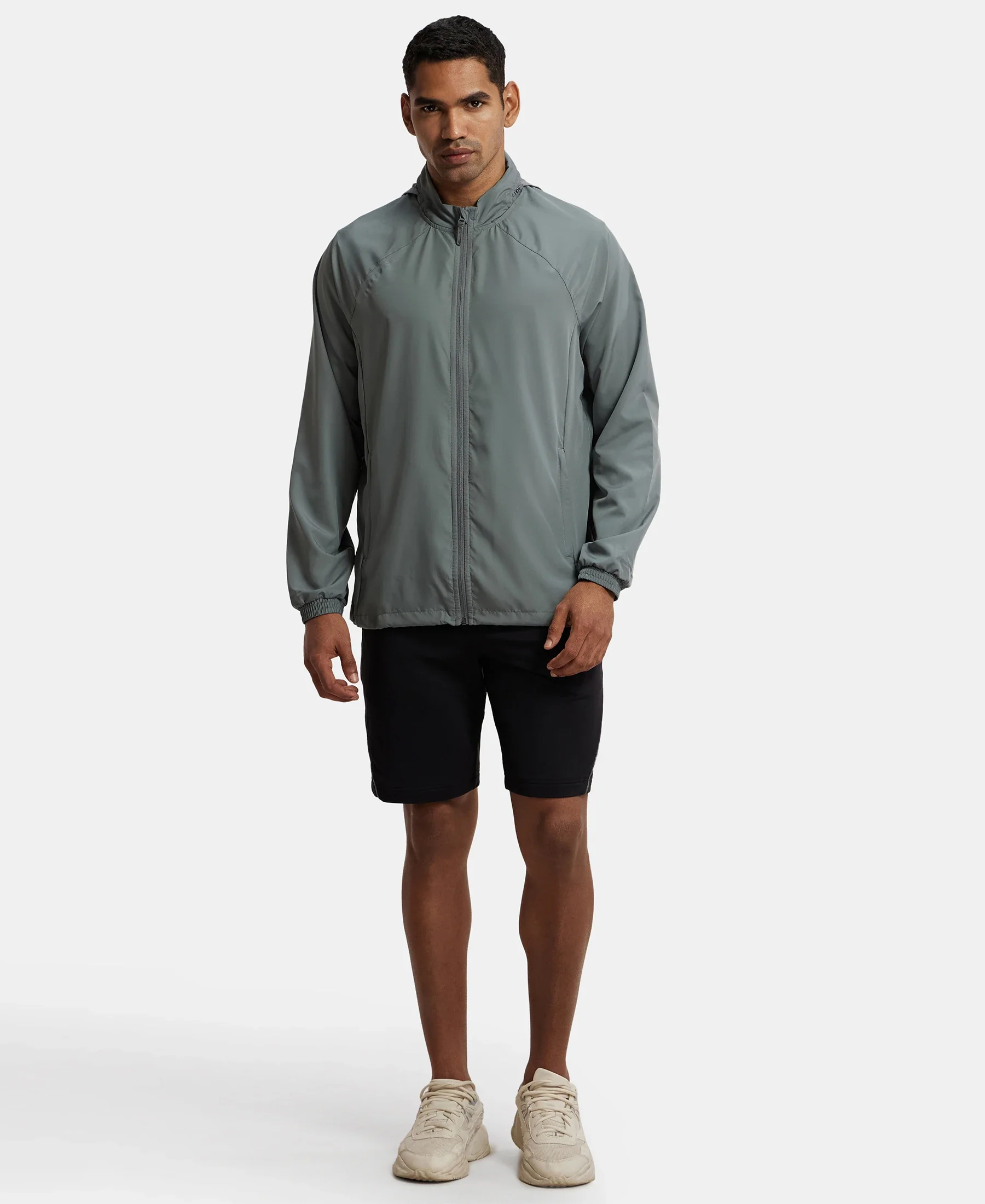 Microfiber Water Resistant Convertible Hoodie Jacket - Quiet Shade - Image 4