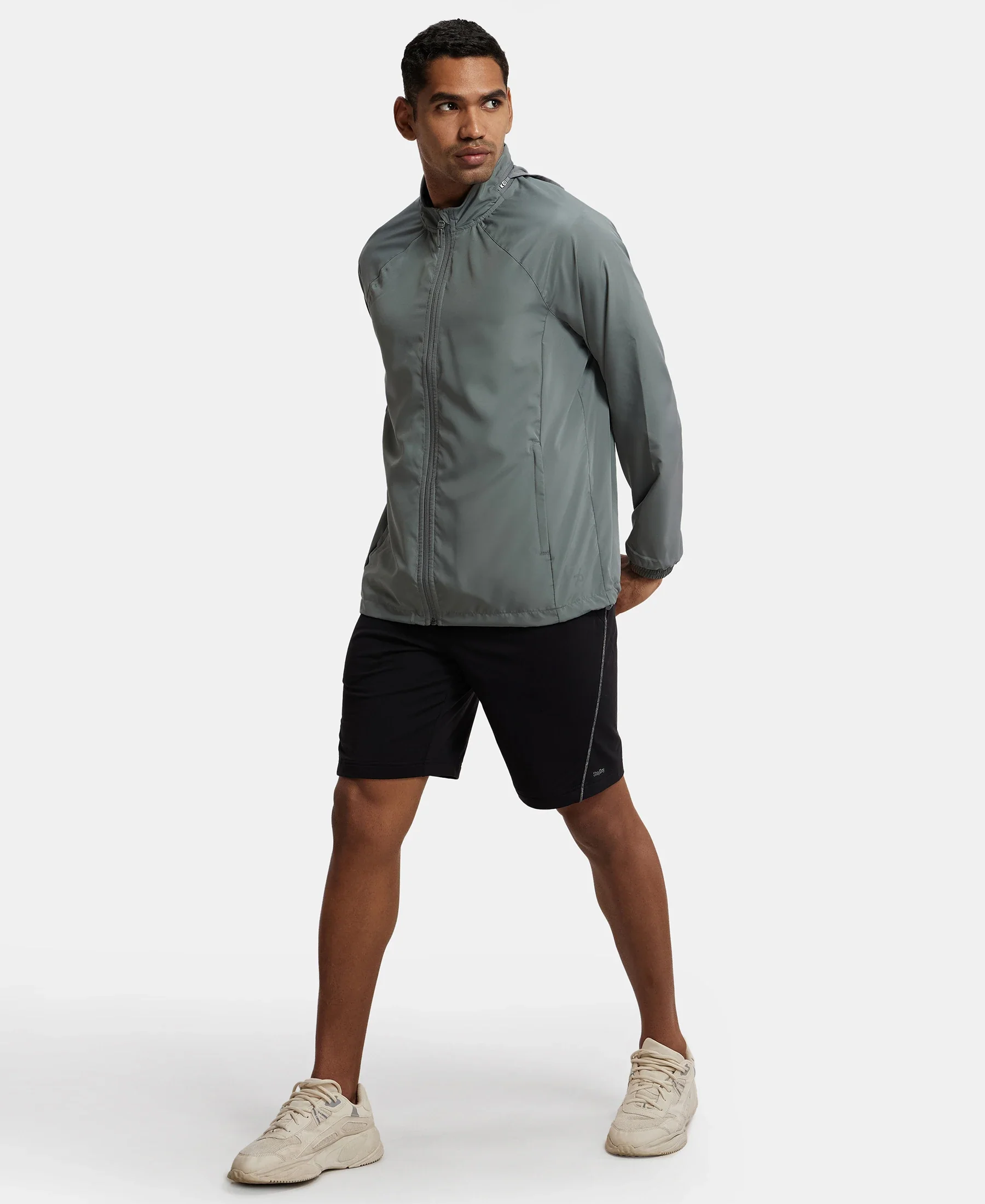 Microfiber Water Resistant Convertible Hoodie Jacket - Quiet Shade - Image 6