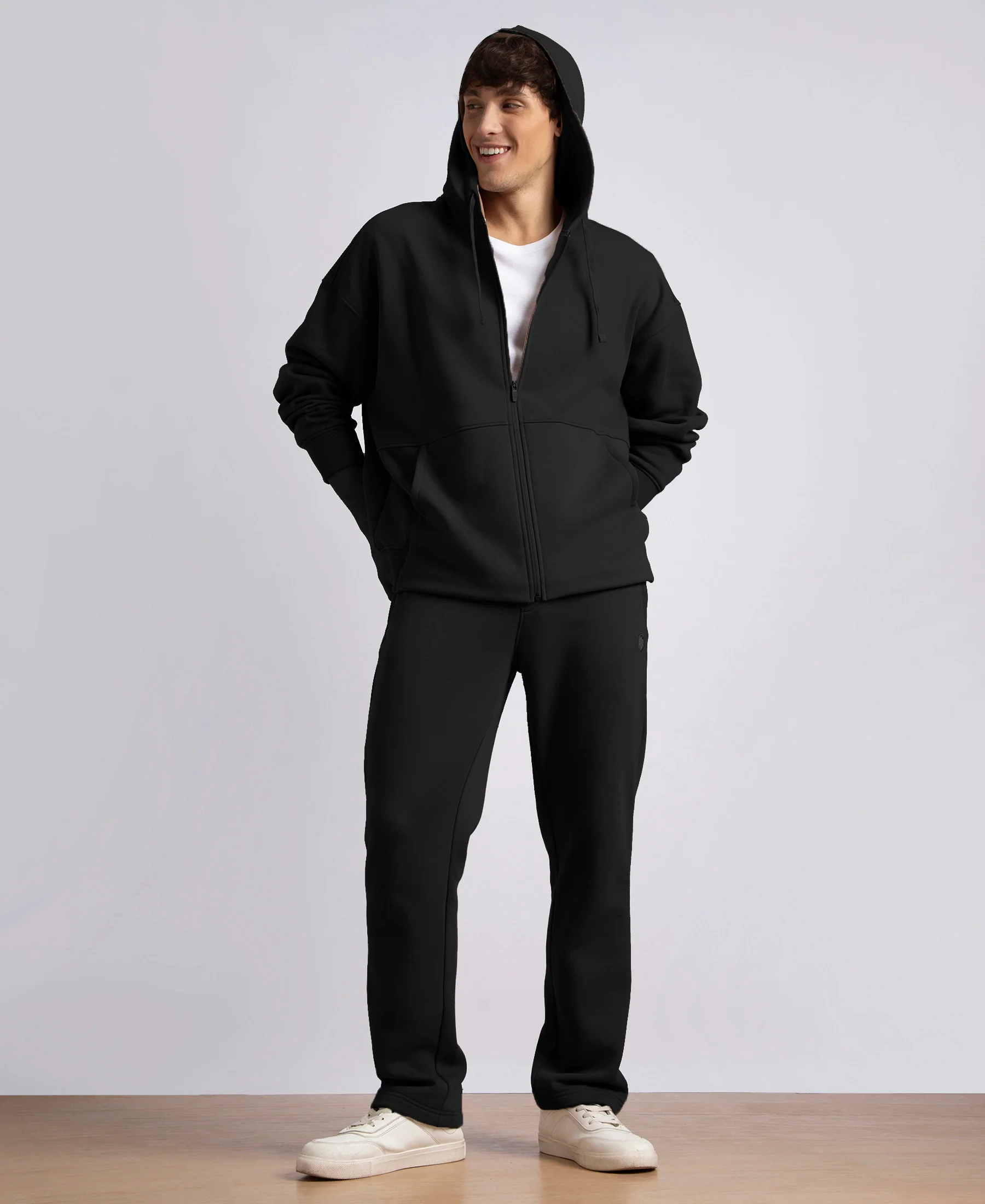 Oversized Super Combed Cotton Rich Fleece Jacket with StayWarm Technology - Black - Image 6