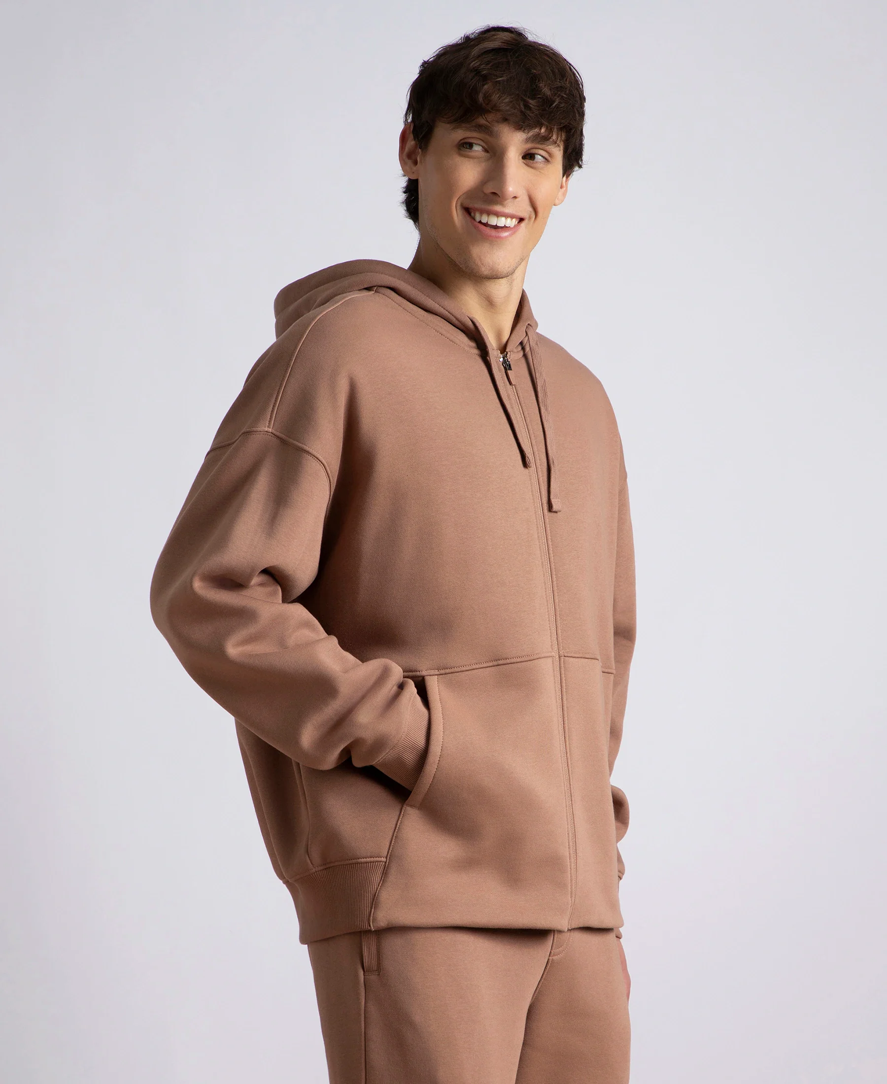 Oversized Super Combed Cotton Rich Fleece Jacket with StayWarm Technology - Brownie - Image 2