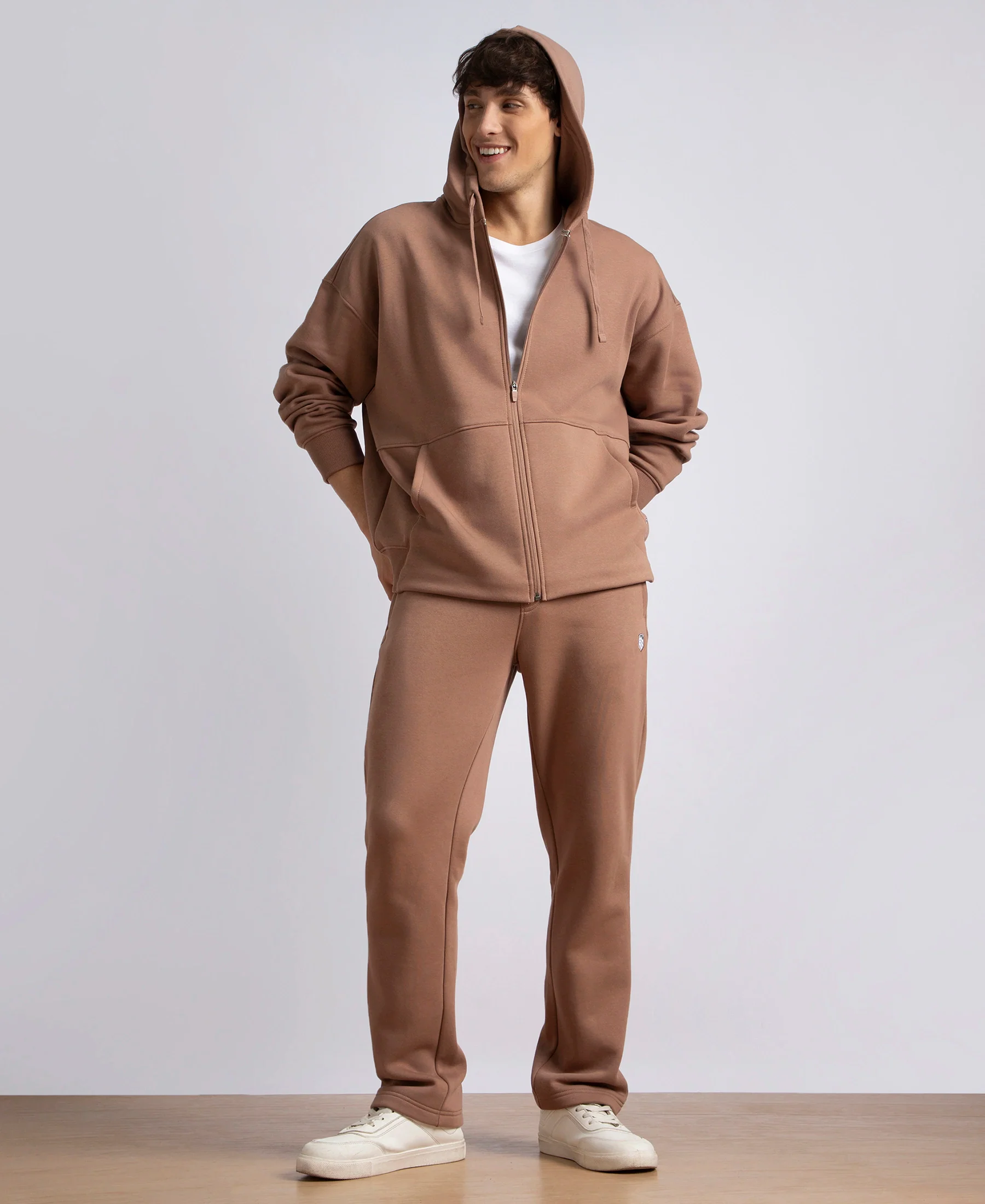 Oversized Super Combed Cotton Rich Fleece Jacket with StayWarm Technology - Brownie - Image 6