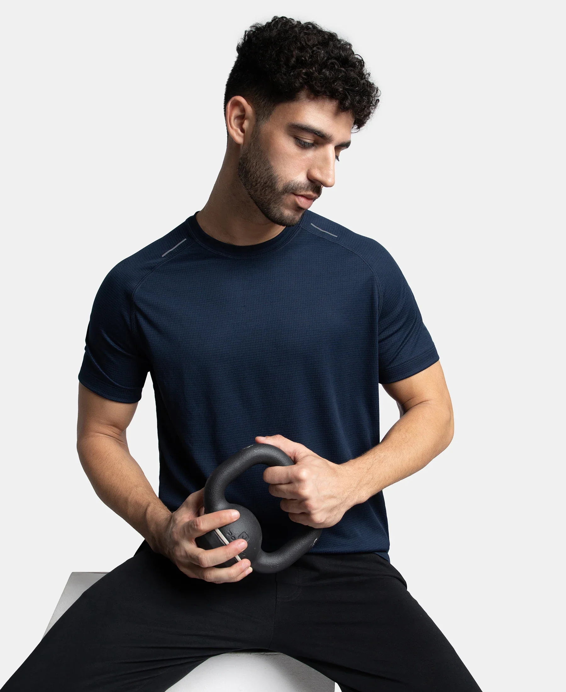 Pack of 2 Lightweight Microfiber Solid Round Neck Half Sleeve T-Shirt with Breathable Mesh - Navy & Provincial Blue - Image 9