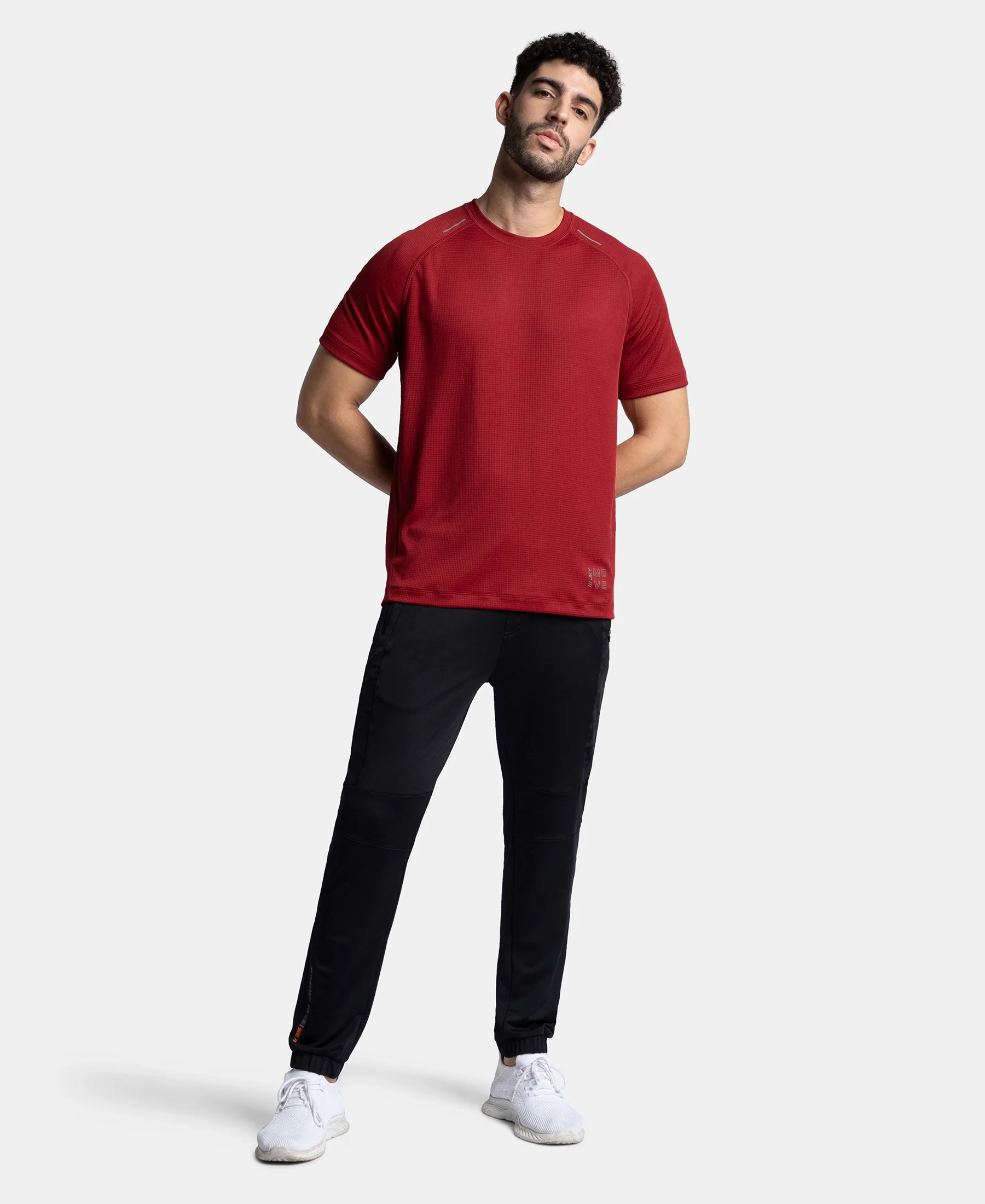 Pack of 2 Lightweight Microfiber Solid Round Neck Half Sleeve T-Shirt with Breathable Mesh - Sundried Tomato & Black - Image 6