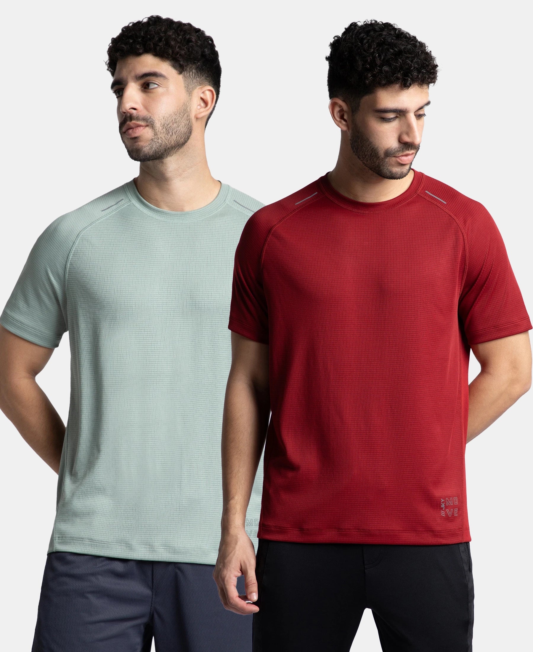 Pack of 2 Lightweight Microfiber Solid Round Neck Half Sleeve T-Shirt with Breathable Mesh - Sundried Tomato & Iceberg Green - Image 5