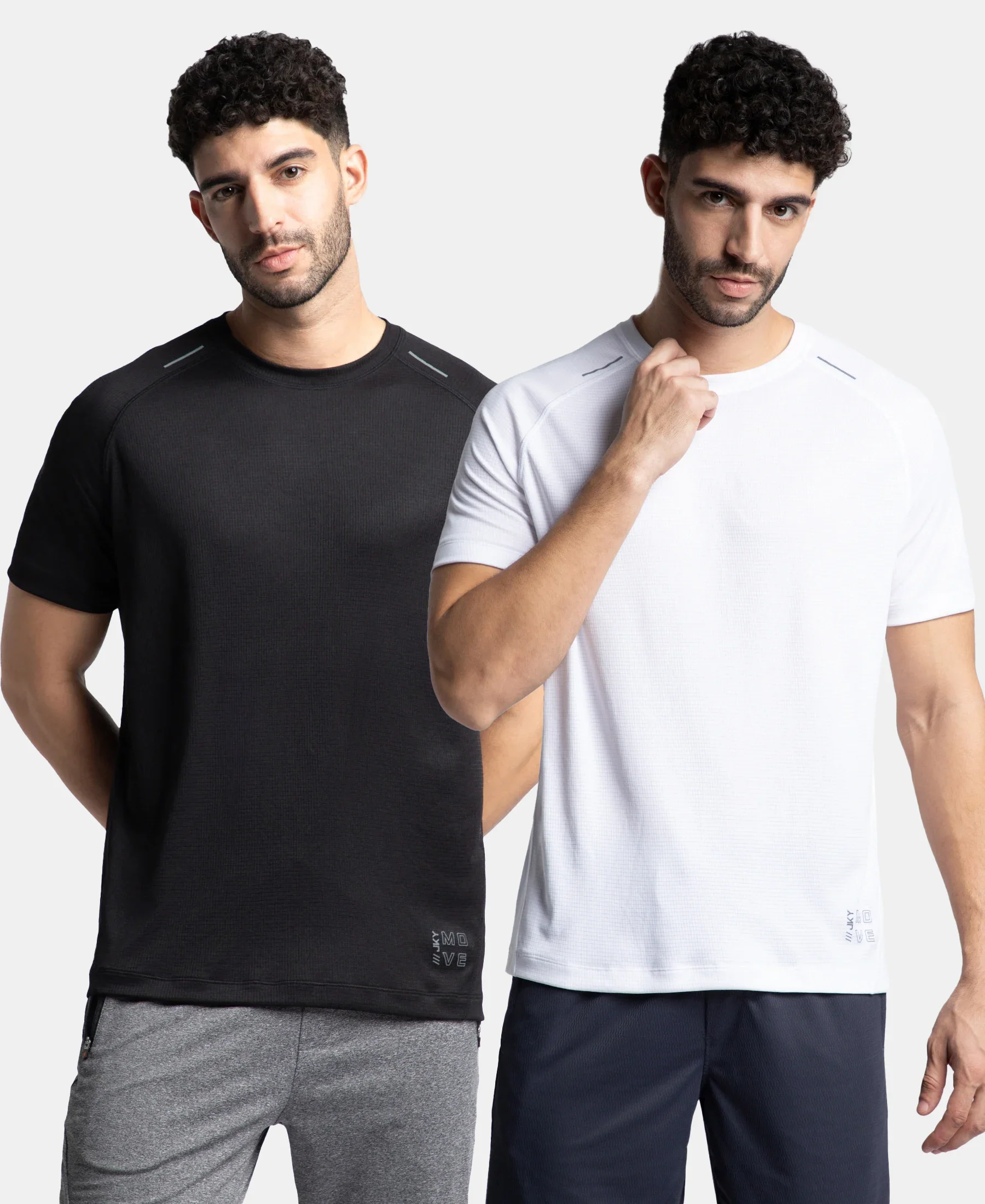 Pack of 2 Lightweight Microfiber Solid Round Neck Half Sleeve T-Shirt with Breathable Mesh - White & Black - Image 5