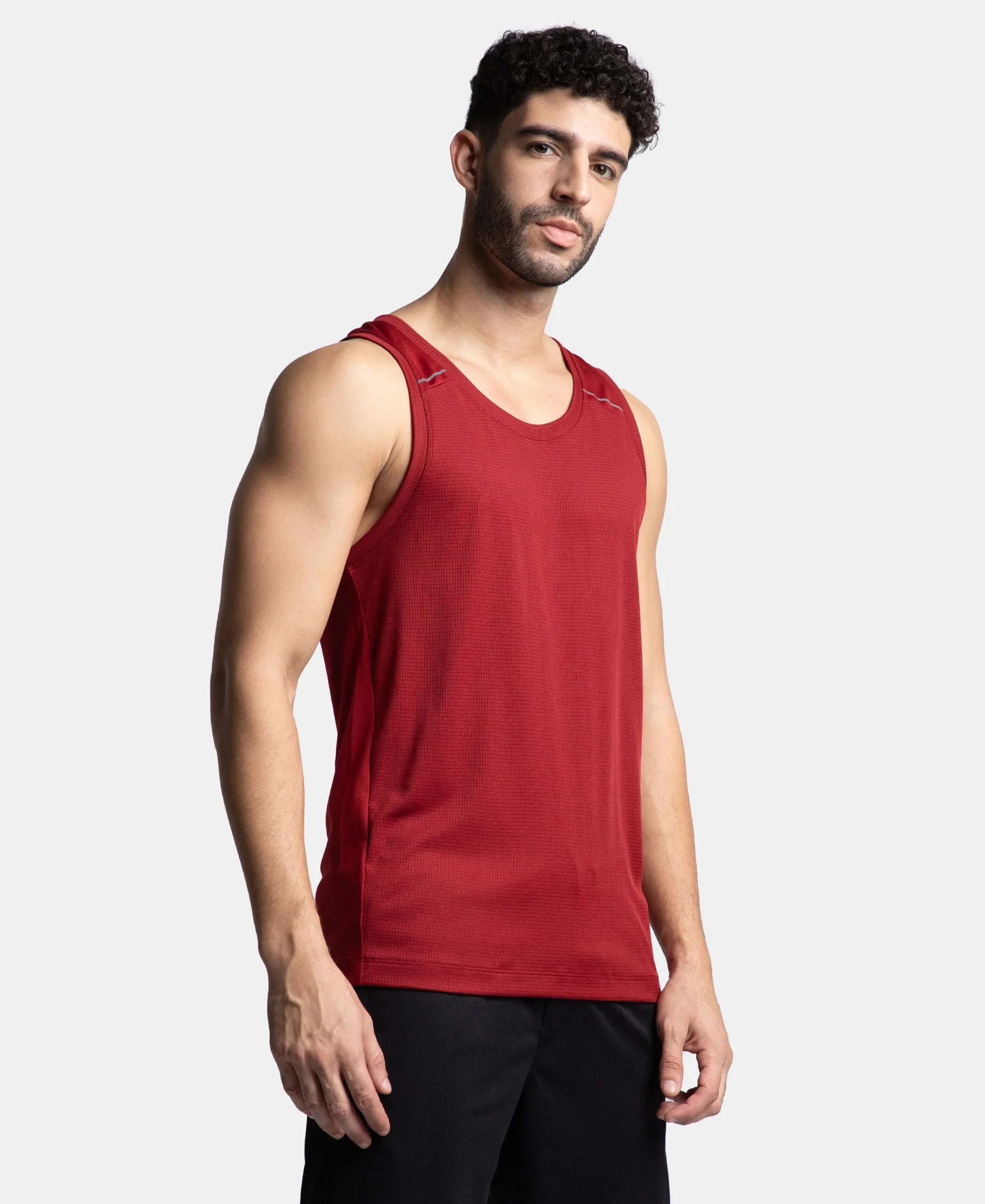 Pack of 2 Lightweight Microfiber Solid Tank Top with Breathable Mesh - Black & Sundried Tomato - Image 2