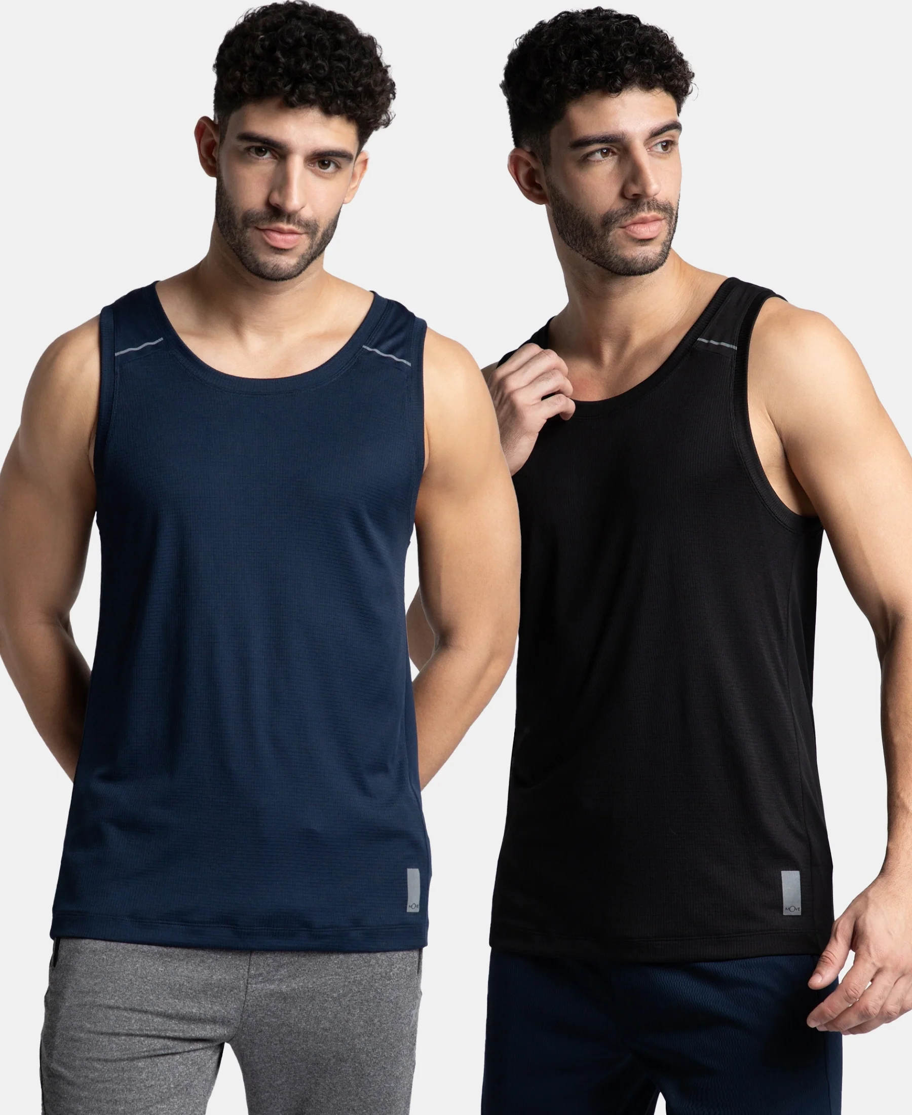 Pack of 2 Lightweight Microfiber Solid Tank Top with Breathable Mesh - Navy & Black - Image 5