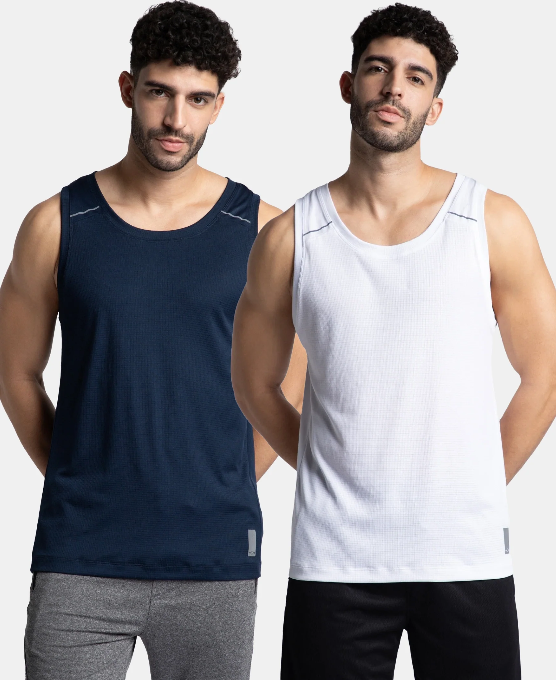 Pack of 2 Lightweight Microfiber Solid Tank Top with Breathable Mesh - White & Navy - Image 5