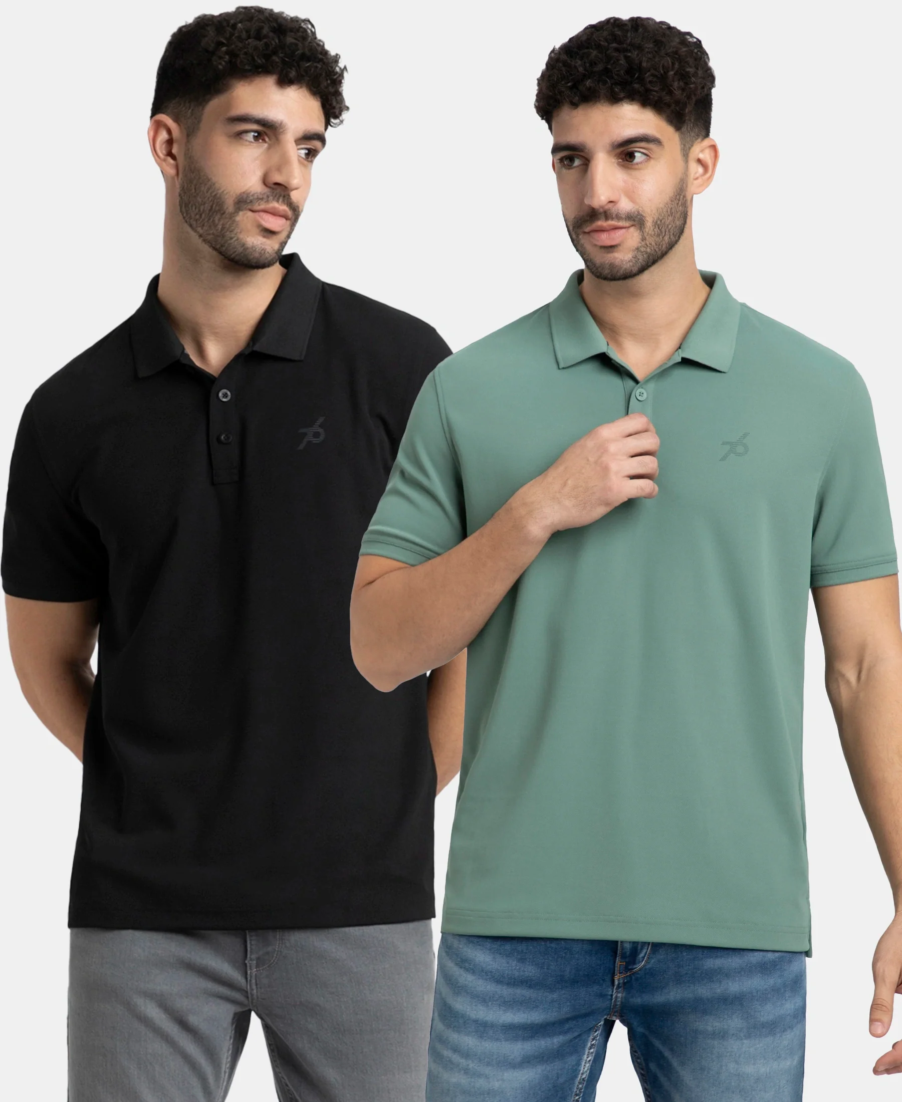 Pack of 2 Microfiber Fabric Solid Half Sleeve Polo T-Shirt with StayDry & StayFresh Technology - Black & Green - Image 5