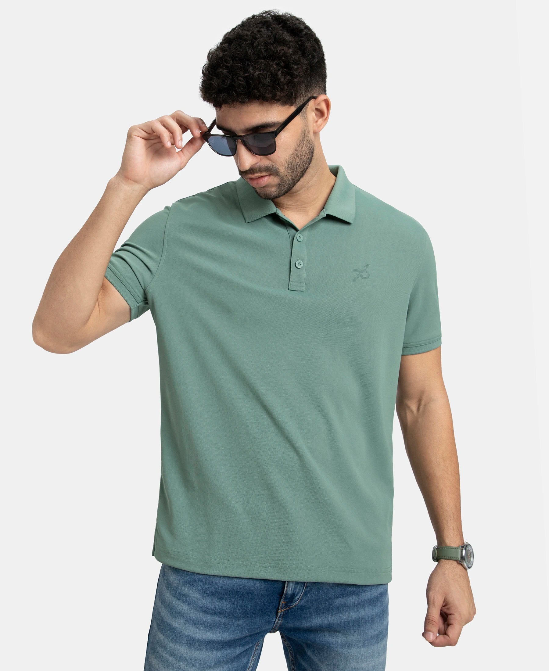 Pack of 2 Microfiber Fabric Solid Half Sleeve Polo T-Shirt with StayDry & StayFresh Technology - Black & Green - Image 9
