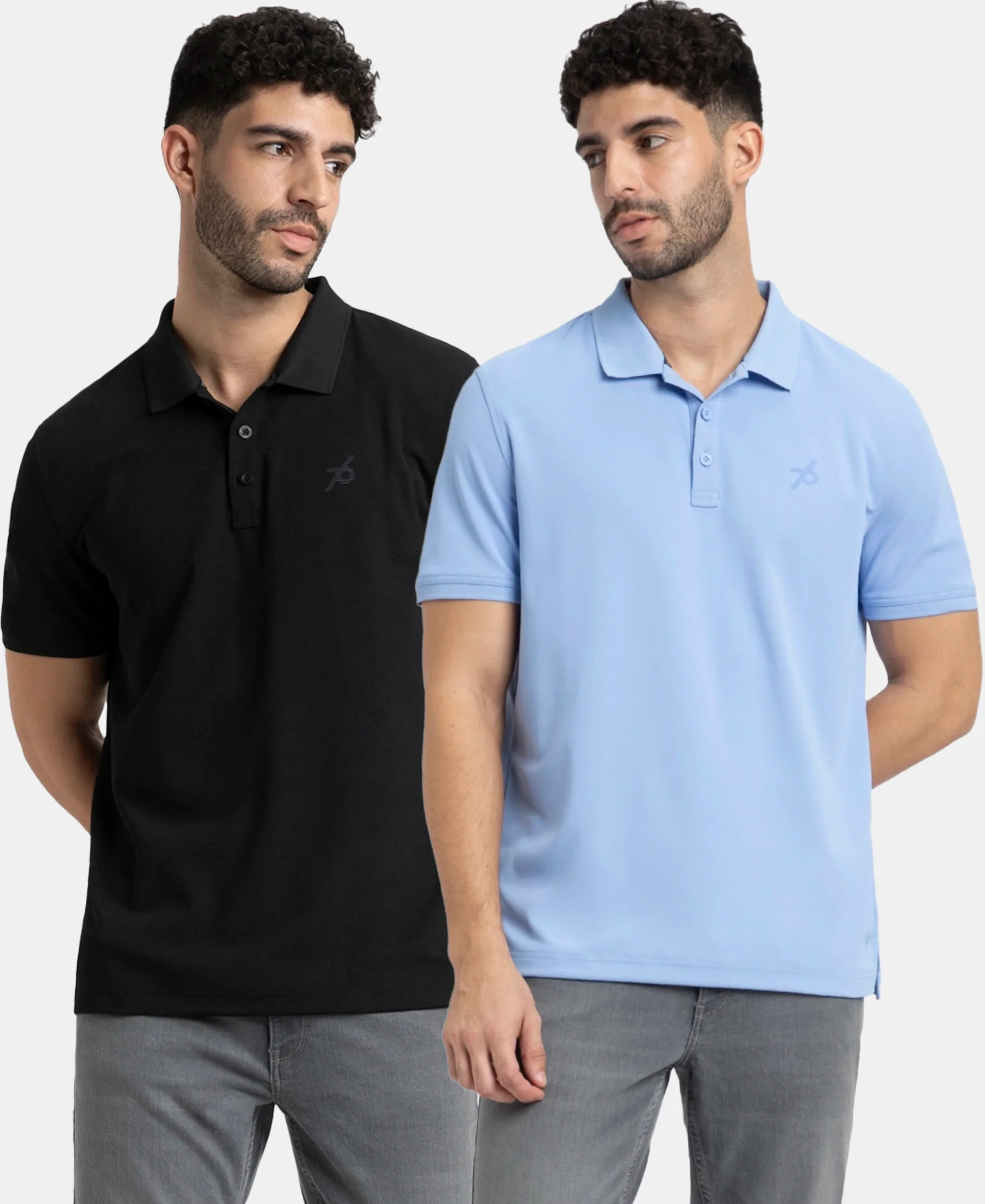 Pack of 2 Microfiber Fabric Solid Half Sleeve Polo T-Shirt with StayDry & StayFresh Technology - Black & Lt Blue - Image 5