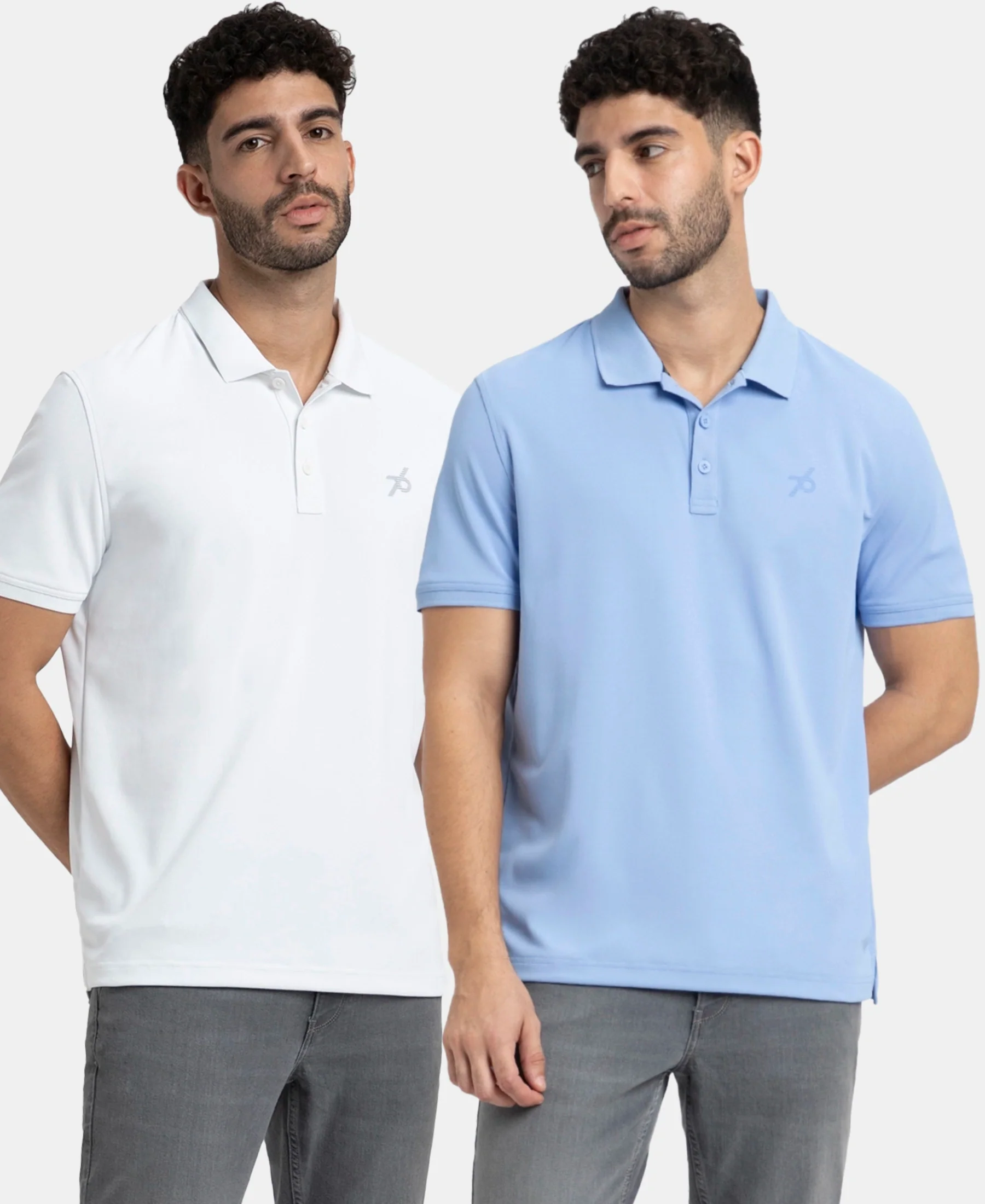 Pack of 2 Microfiber Fabric Solid Half Sleeve Polo T-Shirt with StayDry & StayFresh Technology - White & Lt Blue - Image 5