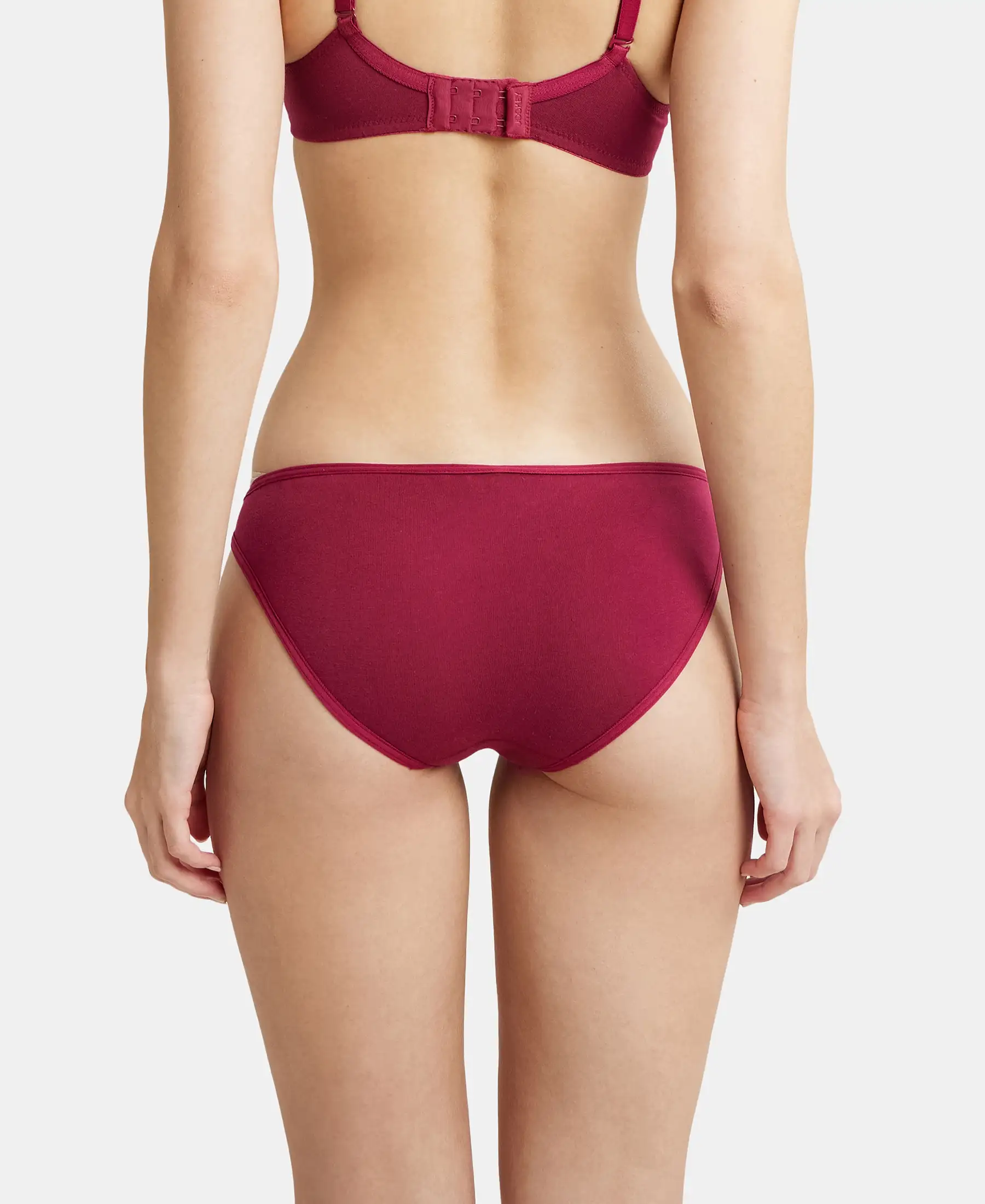 Pack of 2 Super Combed Cotton Elastane Stretch Low Waist Bikini With Concealed Waistband and StayFresh Treatment - Beet Red & Classic Navy - Image 3
