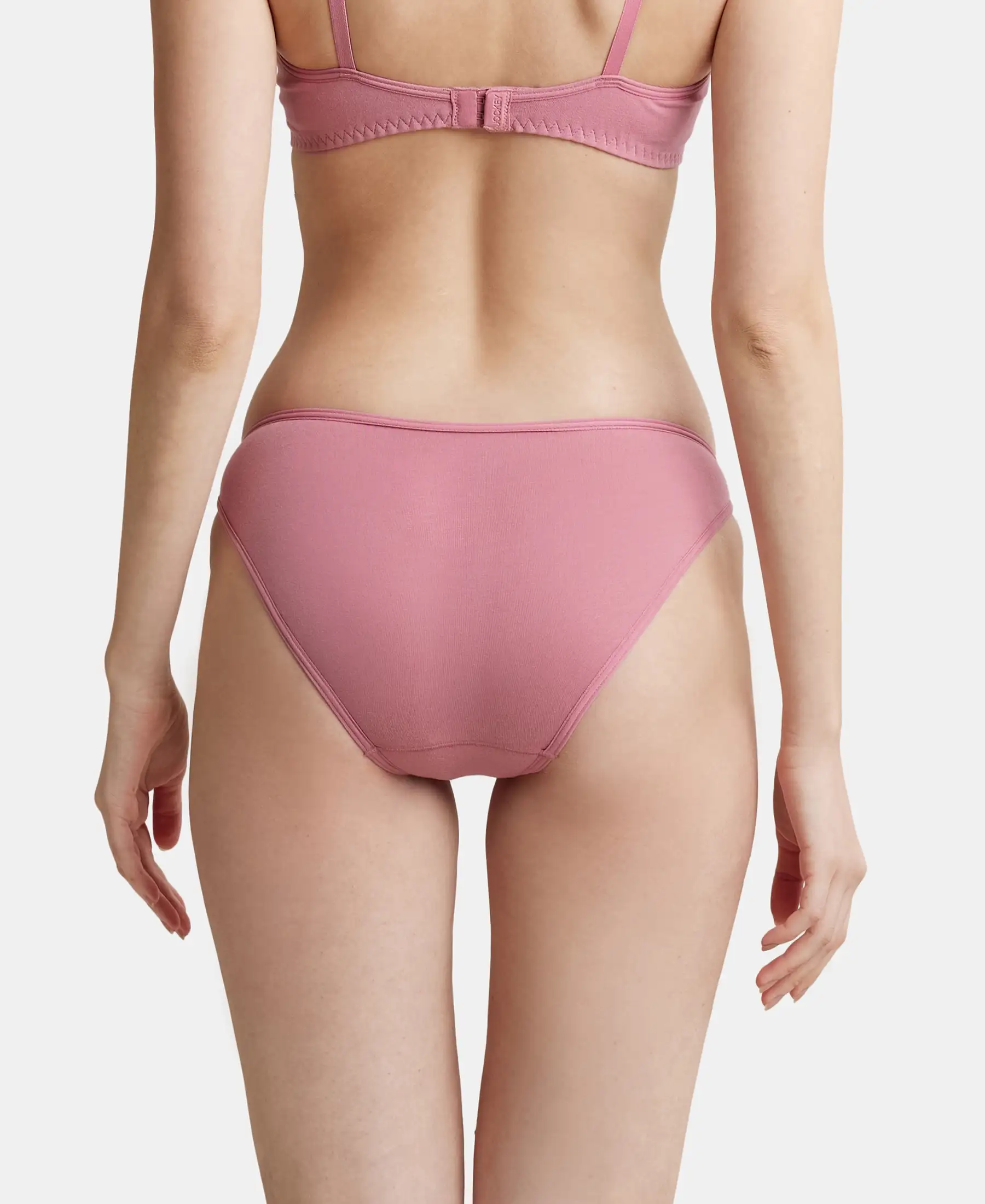 Pack of 2 Super Combed Cotton Elastane Stretch Low Waist Bikini With Concealed Waistband and StayFresh Treatment - Beet Red & Heather Rose - Image 3