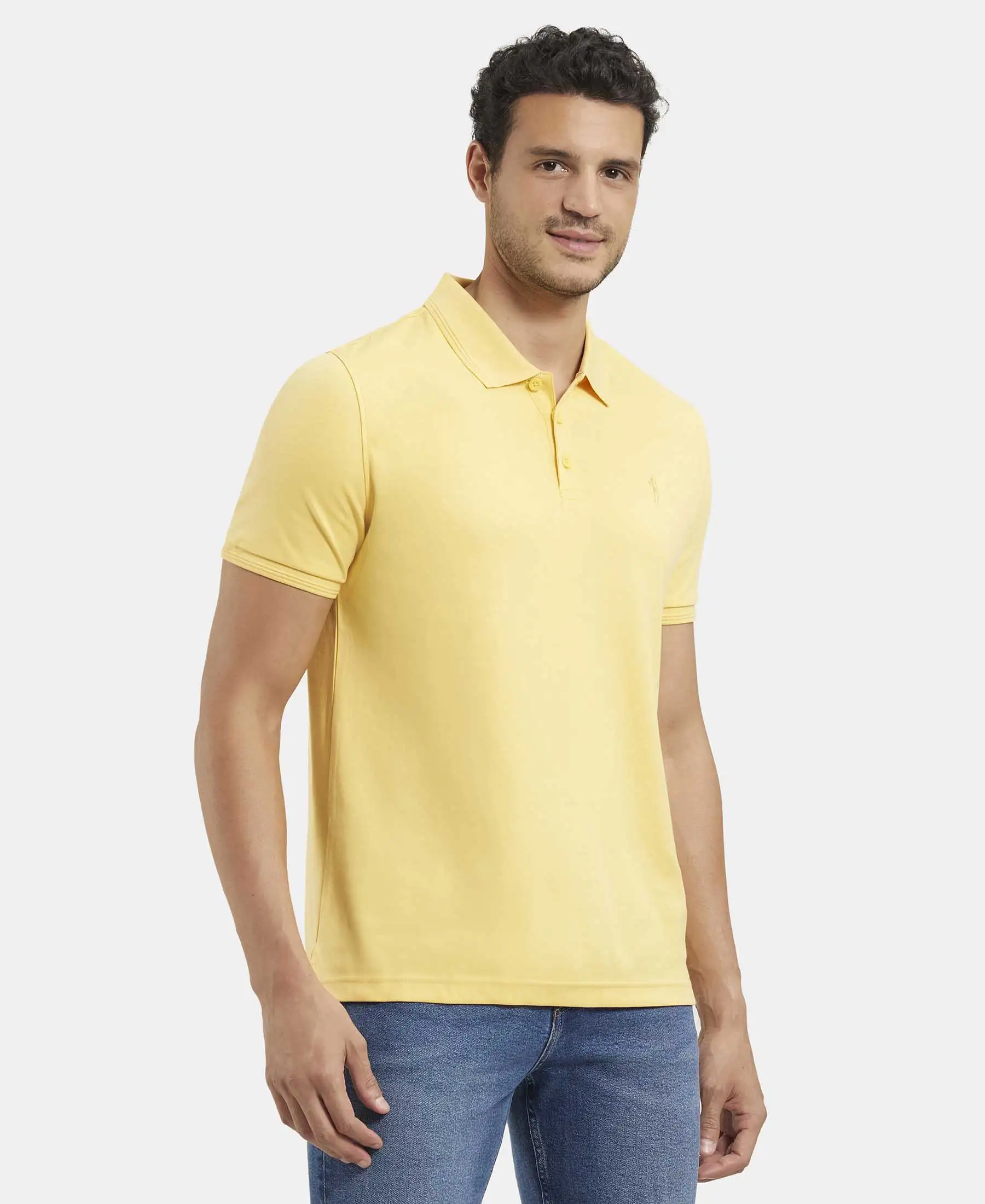 Pack of 2 Super Combed Cotton Rich Solid Half Sleeve Polo T-Shirt - Corn Silk & Black - Image 2